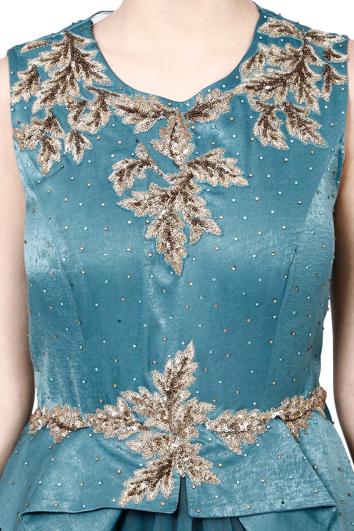Peplum Dress - Form Fitted Style / Flounced at Waist / Shapely / Blue