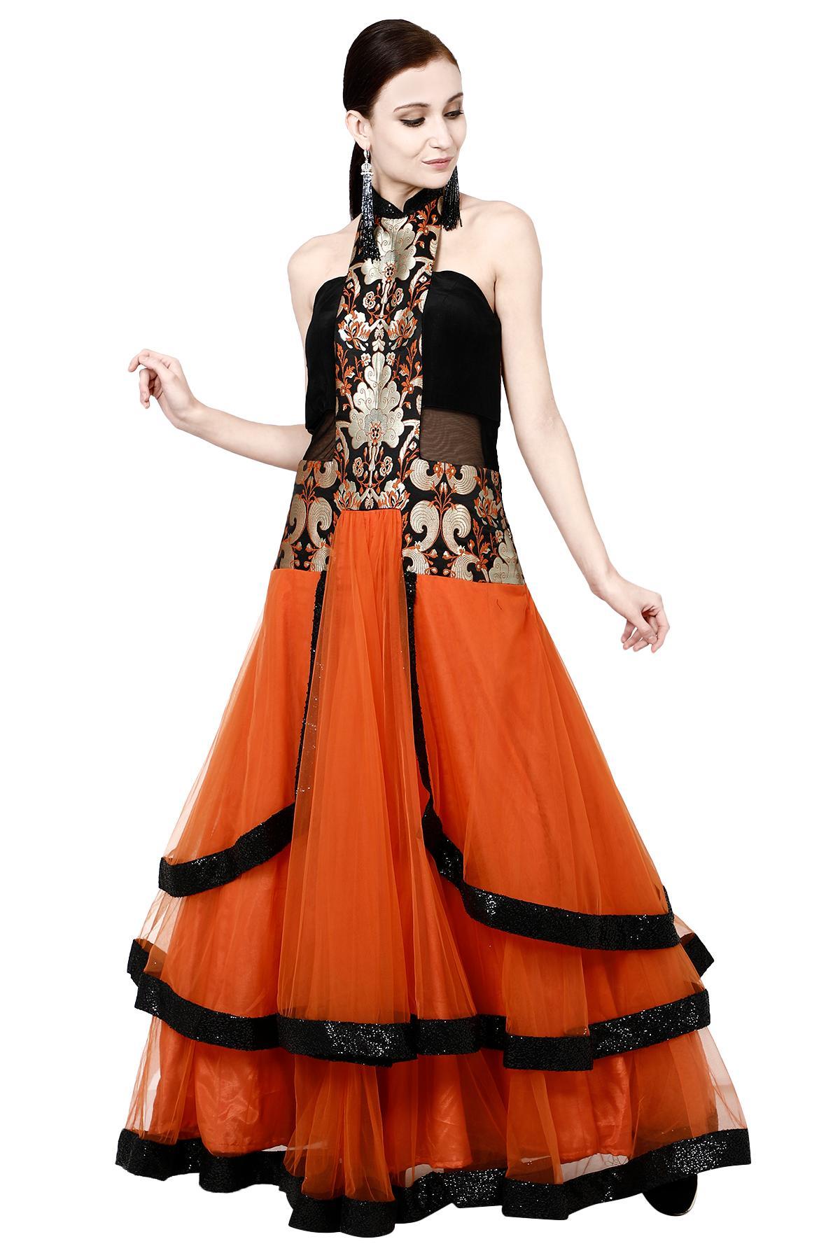 Buy Black and orange combination cotton gown  Clothsvillac