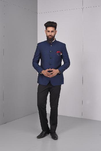 Buy Sky Blue Plain Lycra Jodhpuri Suit Online | Samyakk