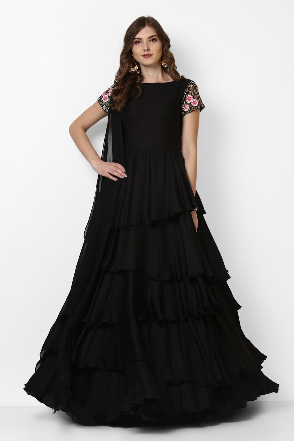 Black Black Layered Gown by HER CLOSET for rent online | FLYROBE
