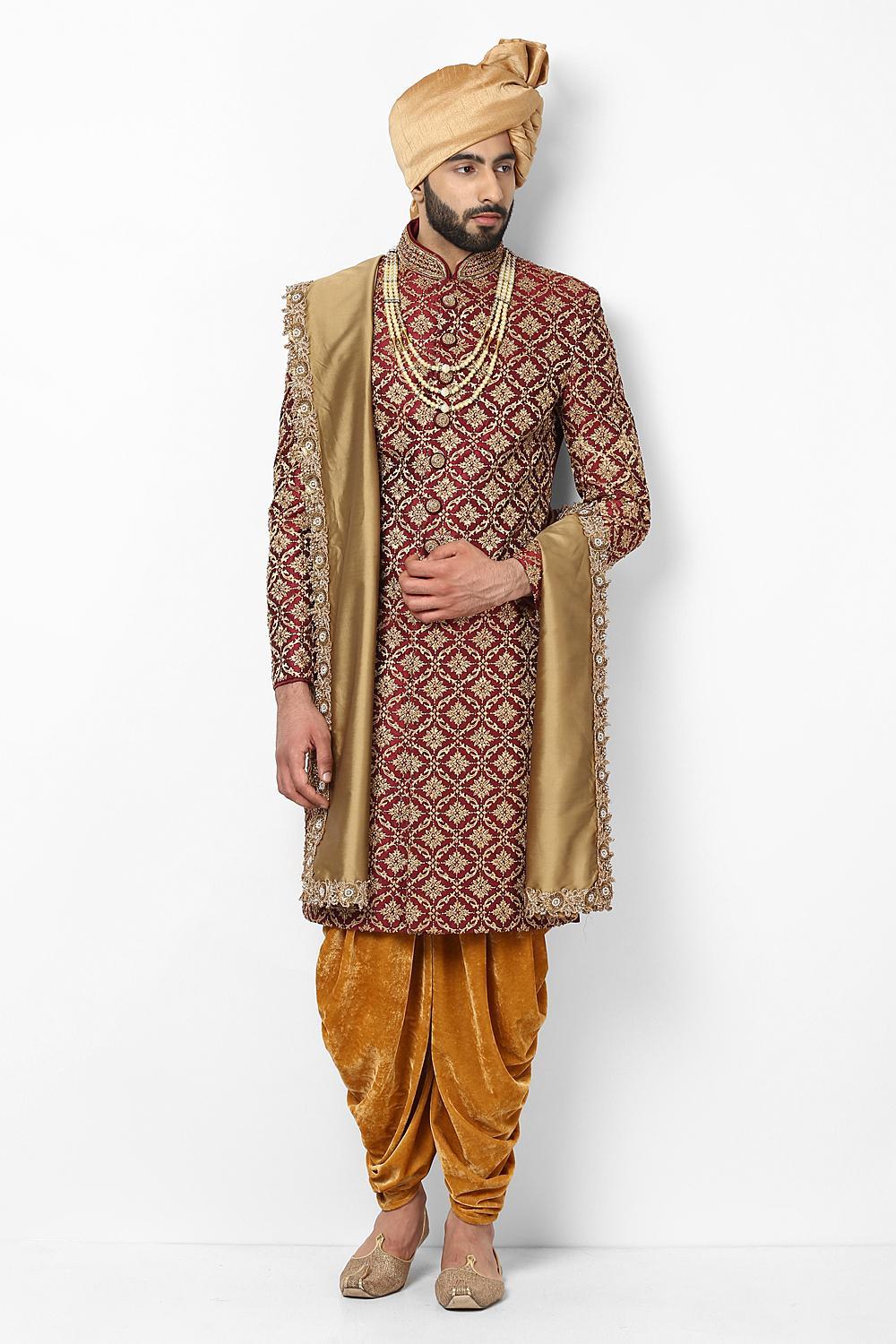 Maroon on sale wedding sherwani