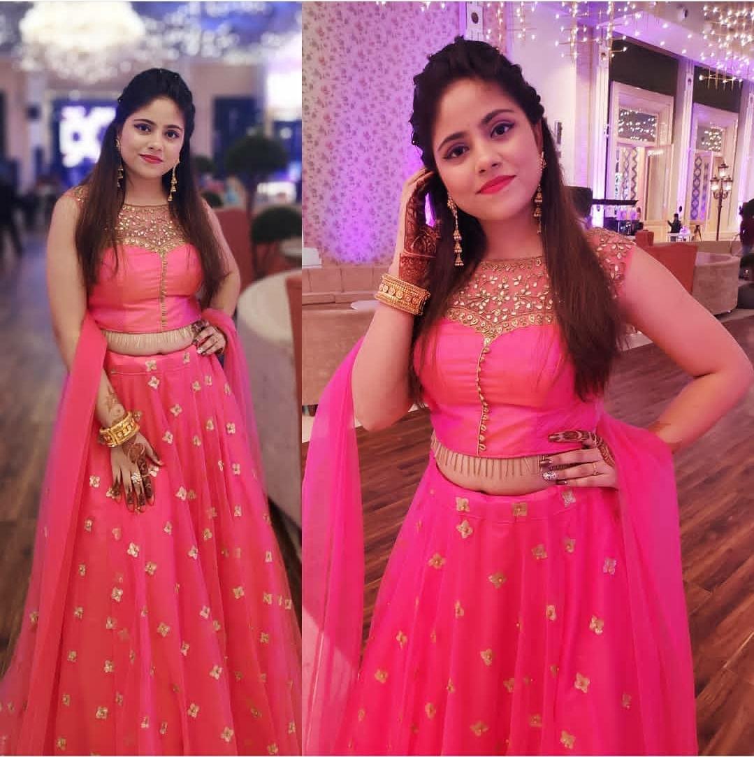 Babyhug Short Sleeves Zari Embroidered Lehenga Choli with Sequined Dupatta - Pink