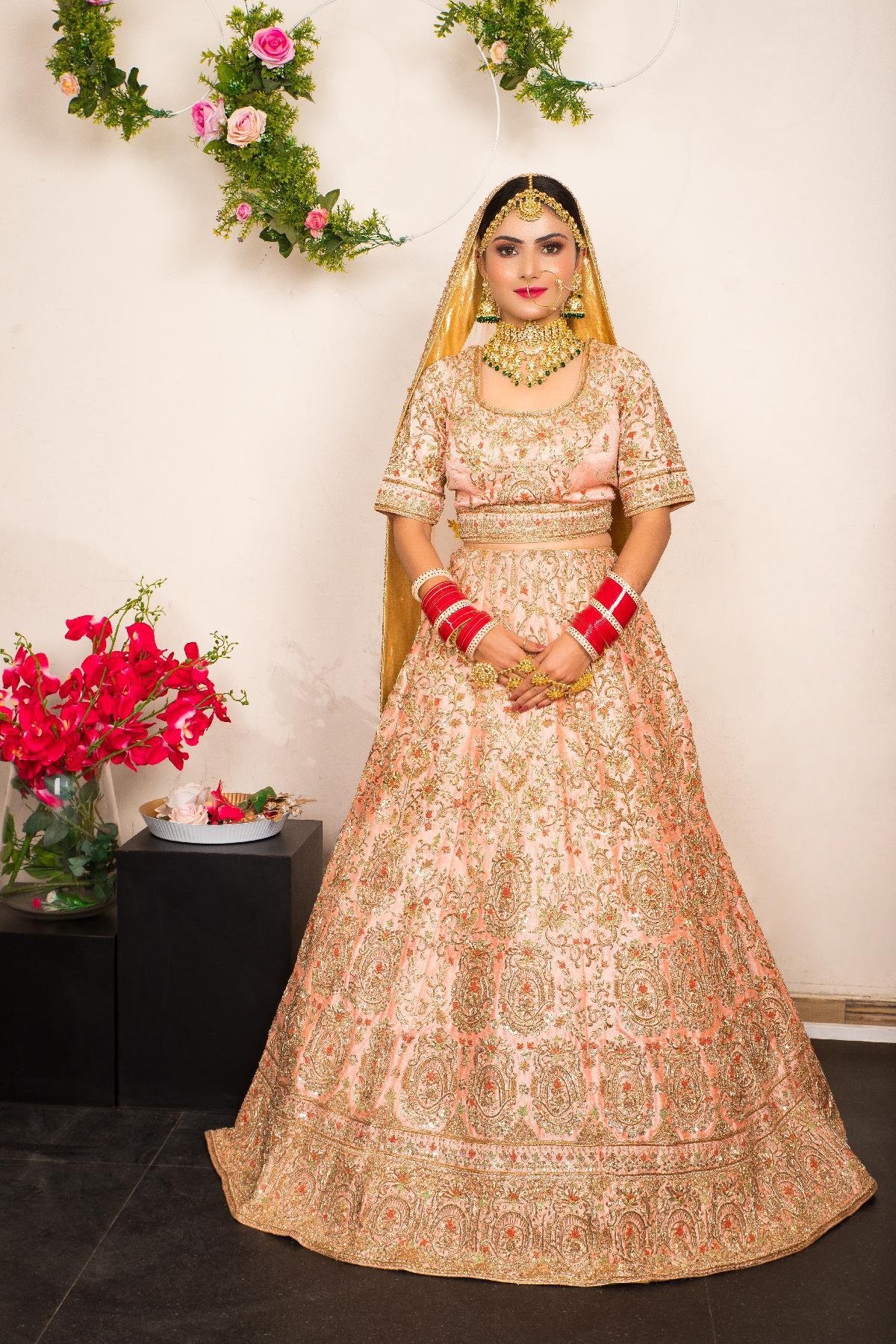 Peach Scarlet Bridal Lehenga KALKI Fashion India