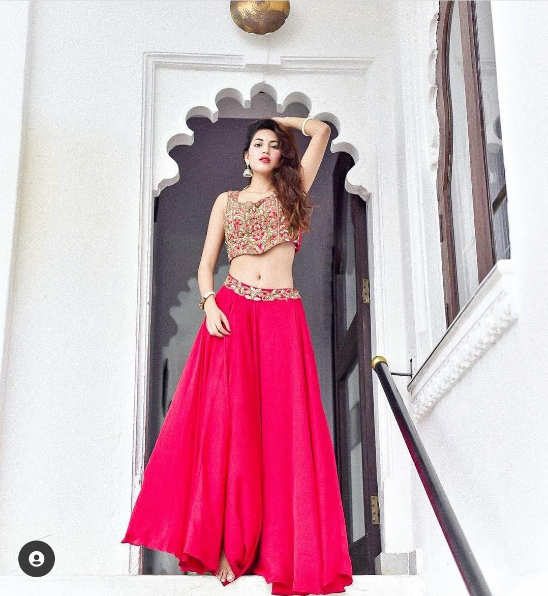 Crop top with outlet embroidered lehenga