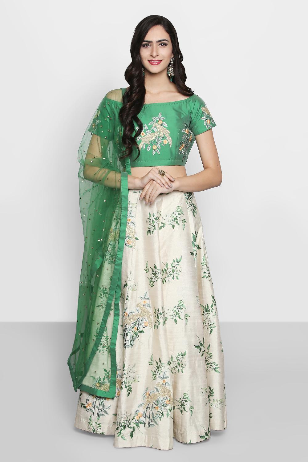Buy Off white Embroidered Choli with Lehenga Online