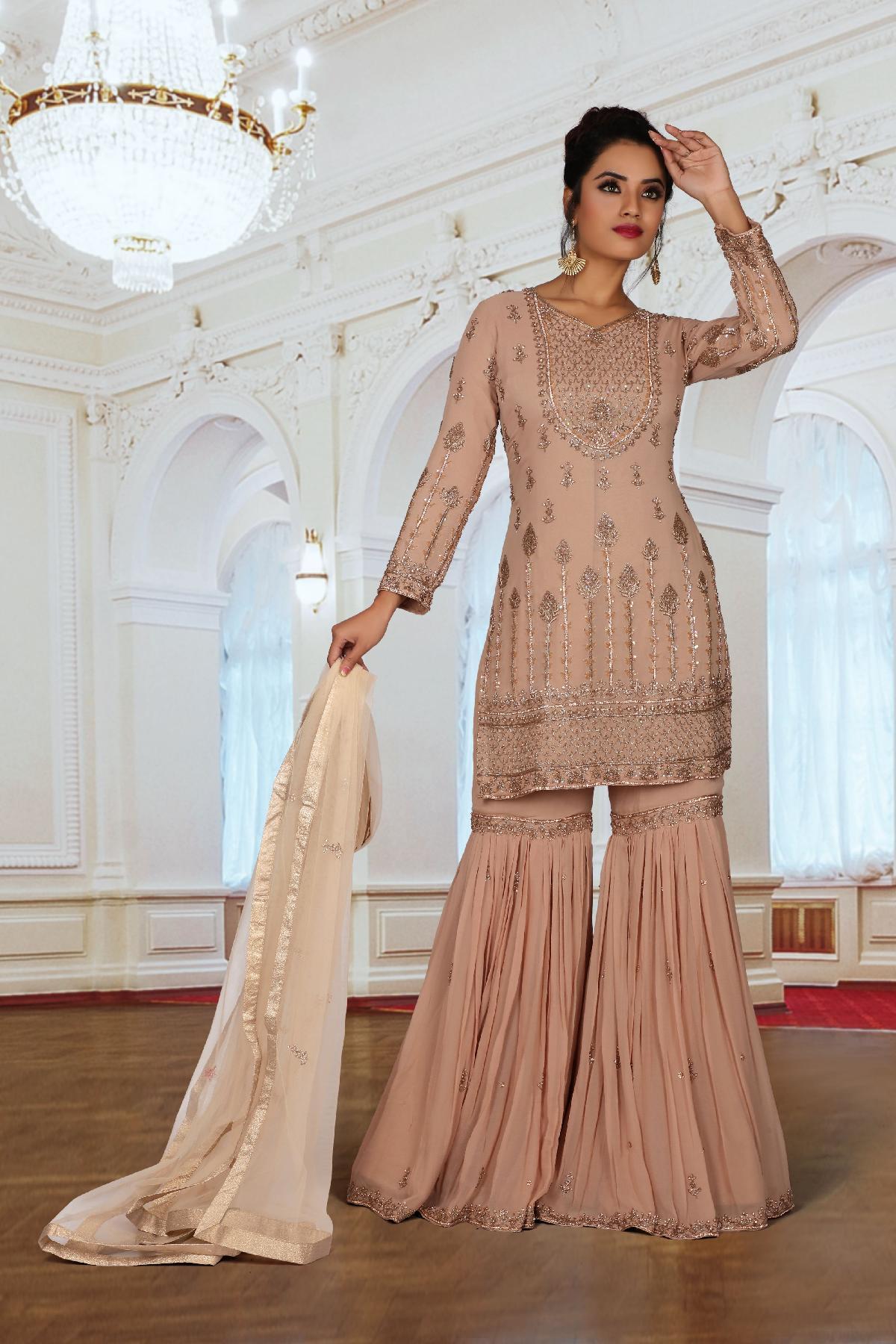brown sharara dress Chocolate Brown Embroidered Sharara Kameez Wedding Dress MEDIUM main image 0
