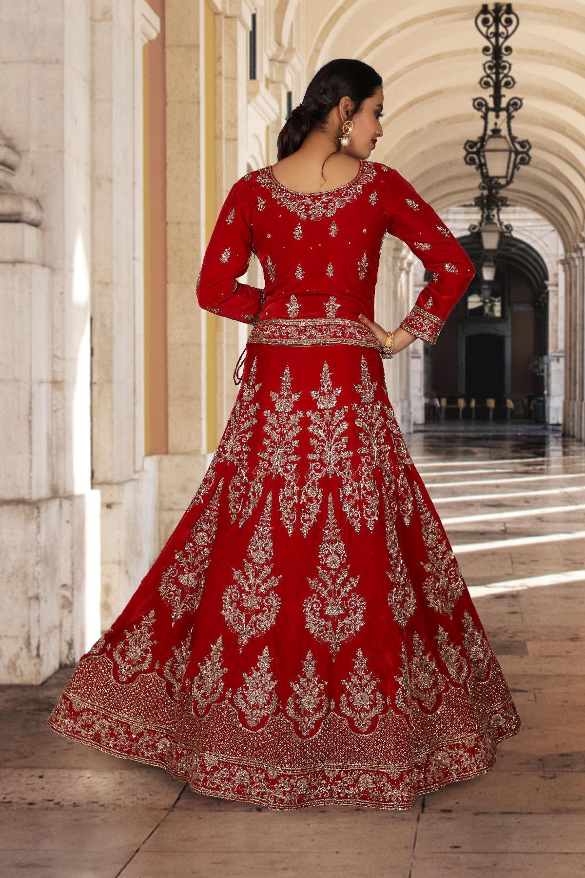 Red Tomato Red Bridal Lehenga by Indian Poshakh for rent online