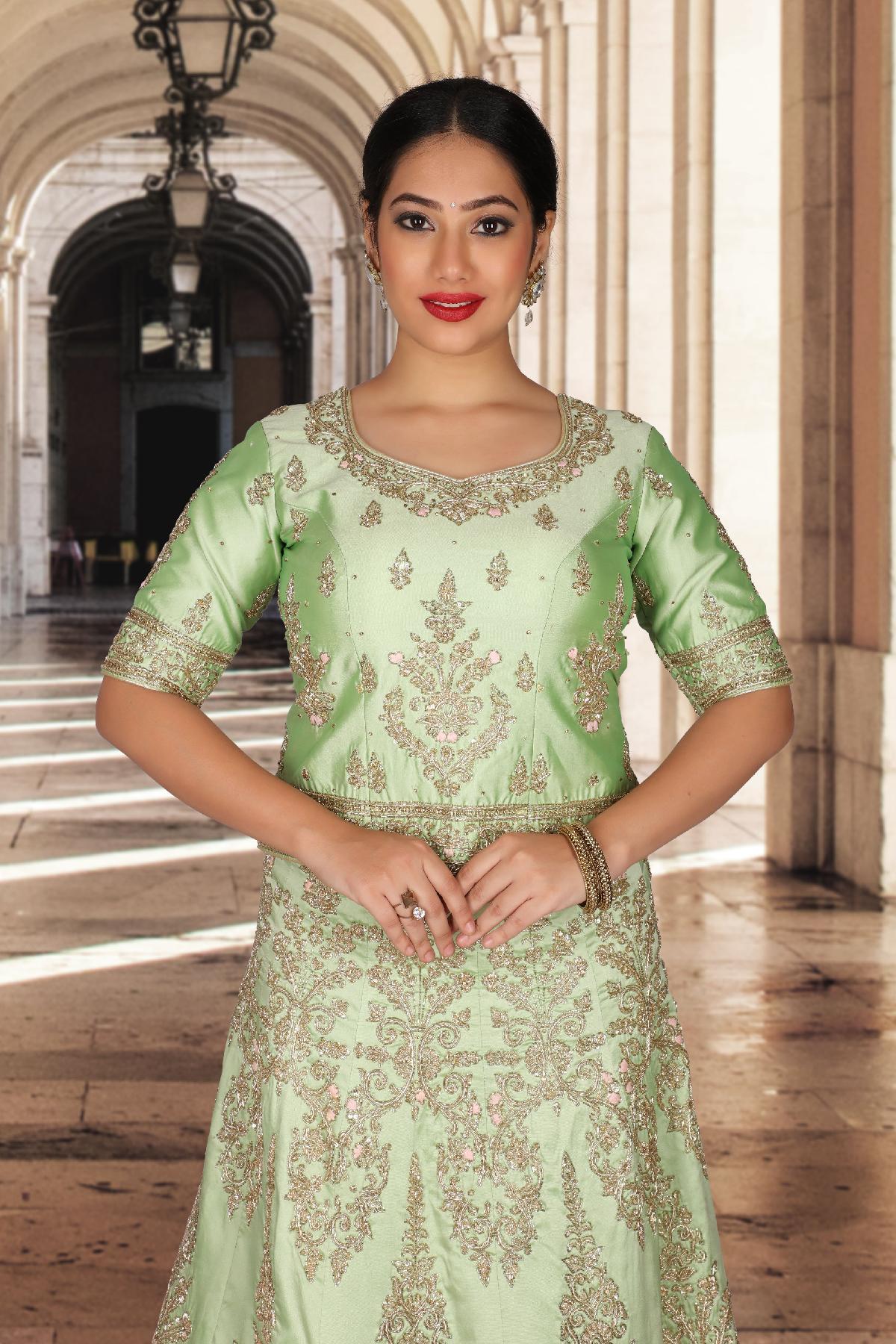 green emerald velvet dress Pista Green Dola Silk Saree with Embroidered Blouse – South India Shopping  Mall main image 1