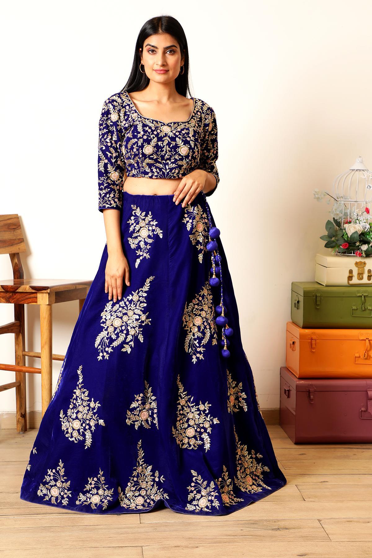 Banarasee Stitched Umbrella Lehenga & Blouse Fabric With Blue Art Silk