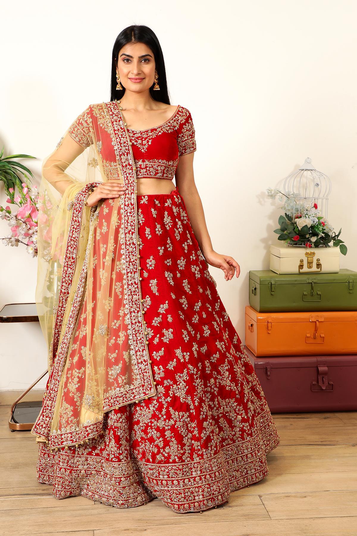 Cherry Red #Bridal #Lehenga Choli with Double Dupatta | Party wear lehenga,  Bridal lehenga online, Bridal lehenga red