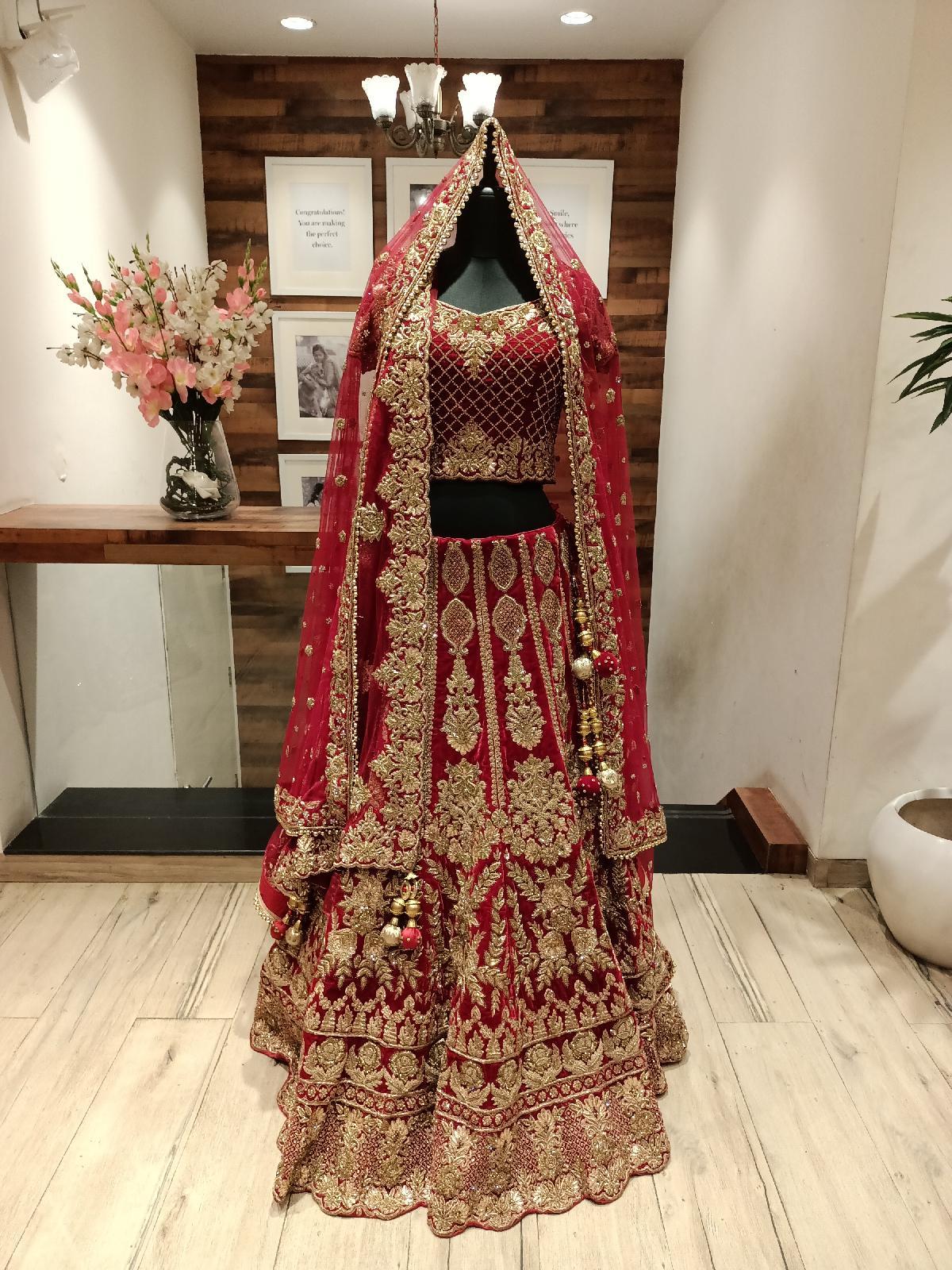 Indian Red Bridal Lehenga with Golden Choli for Wedding Wear – Nameera by  Farooq