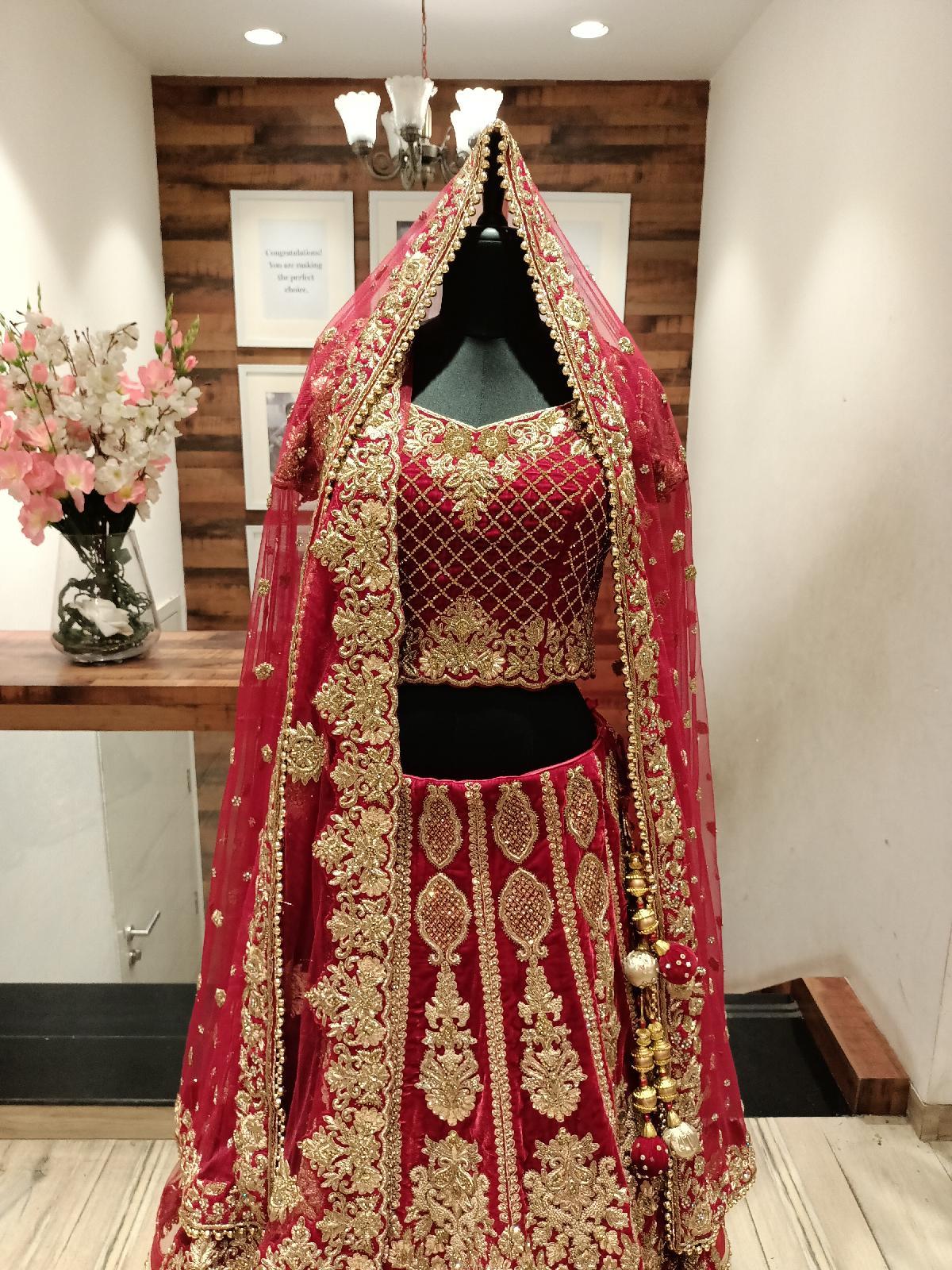 Buy Women Beige Net Wedding Lehenga Choli with Dupatta -Inddus.in.