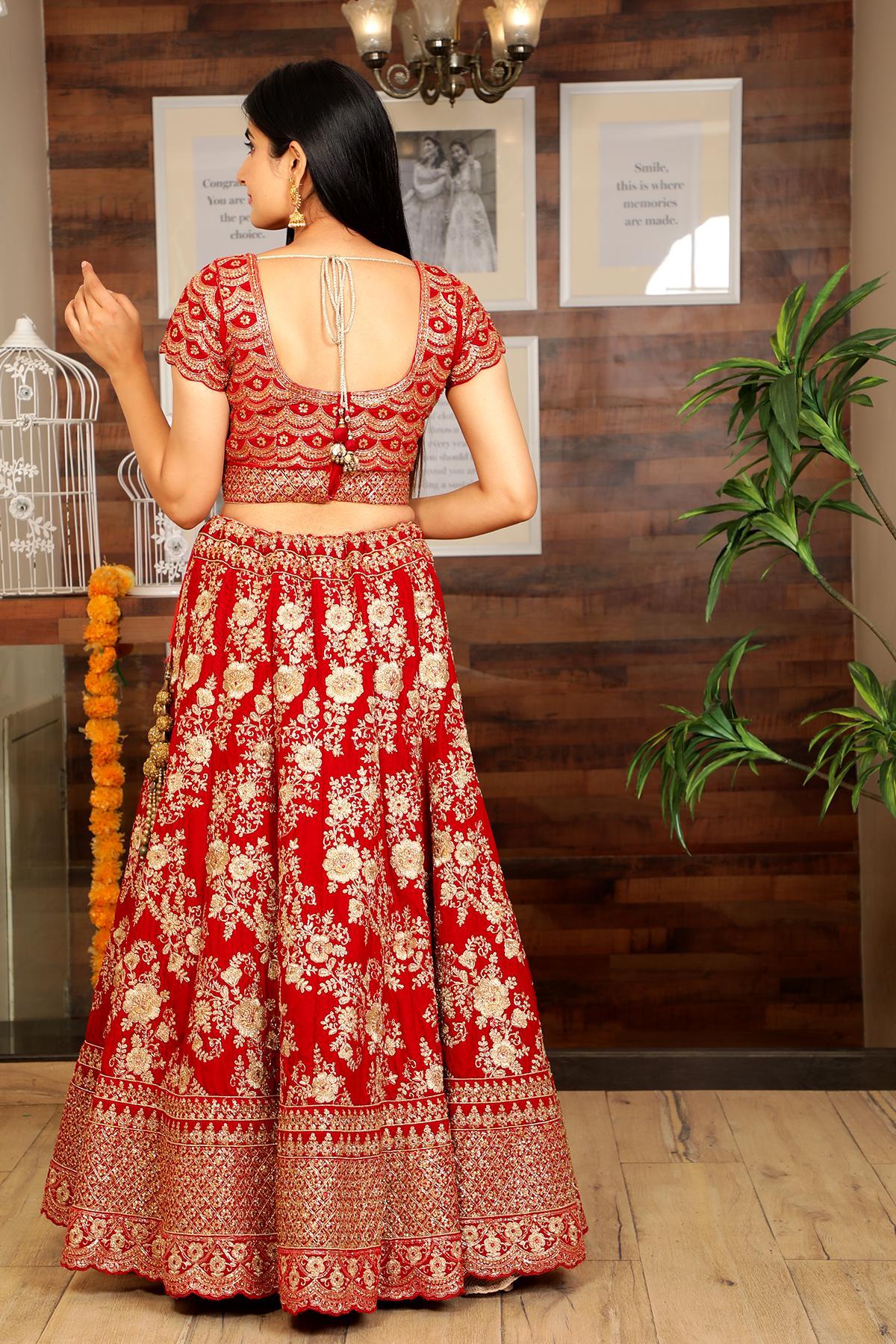 Red Gold Lehenga Choli Pakistani Wedding Dresses – Nameera by Farooq
