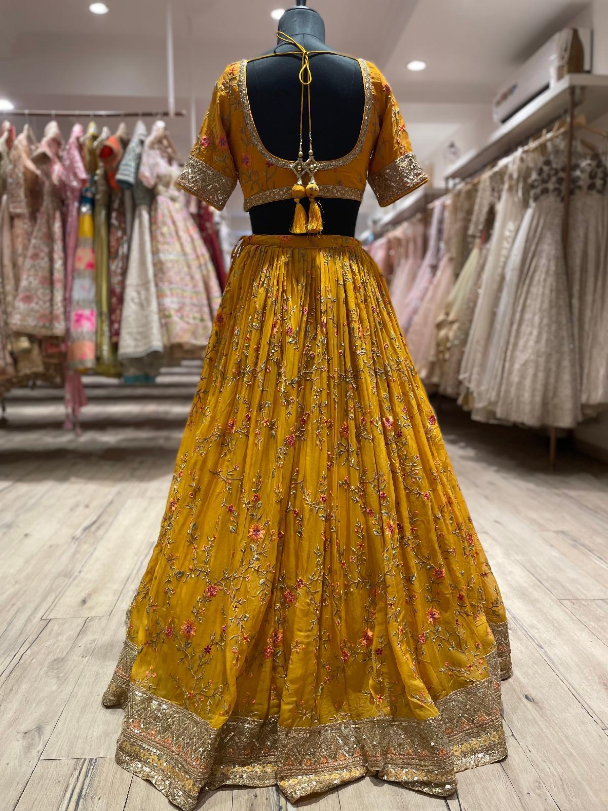 Mustard Net With Banglori Silk Lehenga Choli main image 0