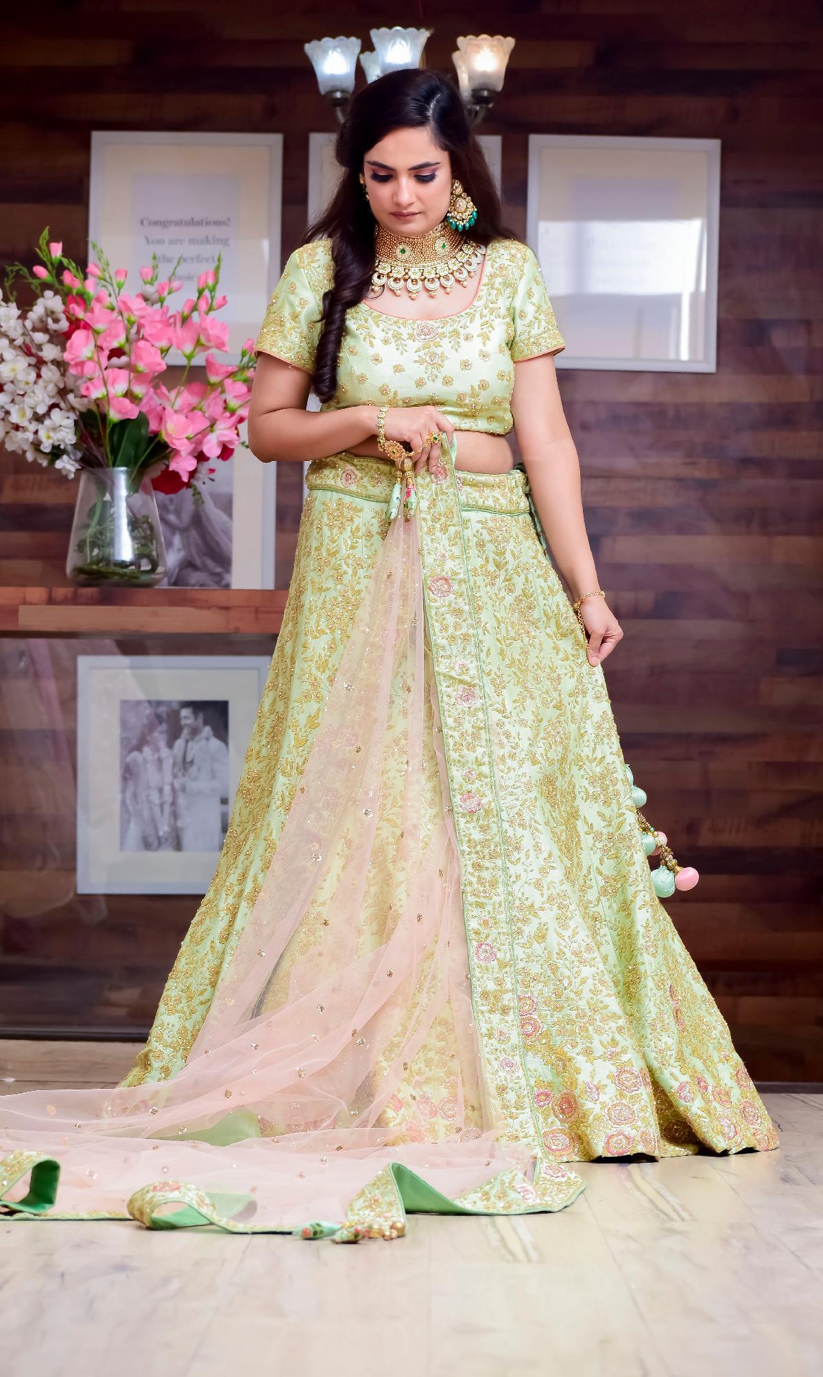 Buy online Floracent Pink And Green Lehenga Size 36 from ethnic wear for  Women by Indiabazaaronline for ₹5500 at 0% off | 2024 Limeroad.com