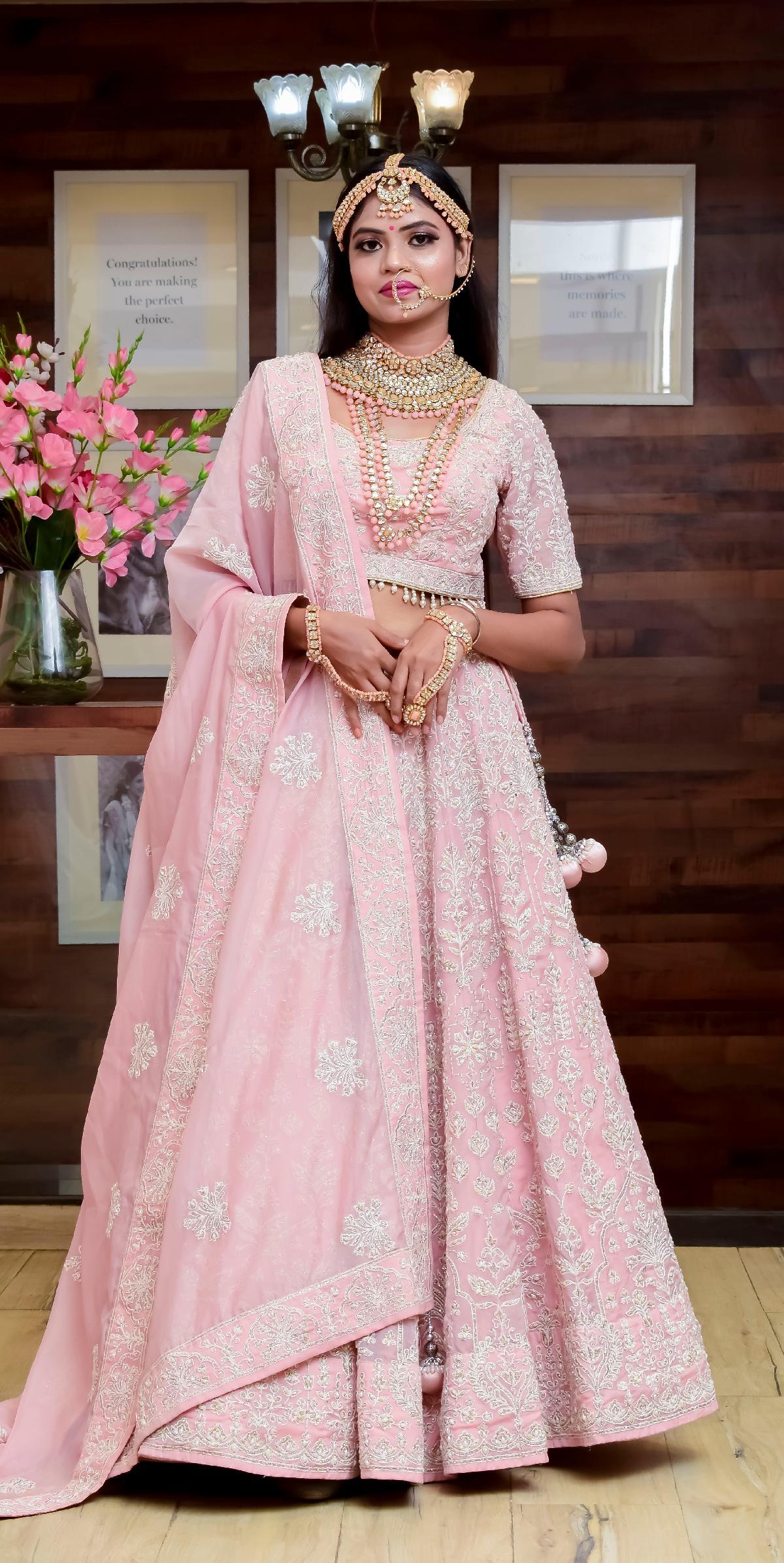 Buy Detailed Pink Lehenga Online in India @Mohey - Mohey for Women