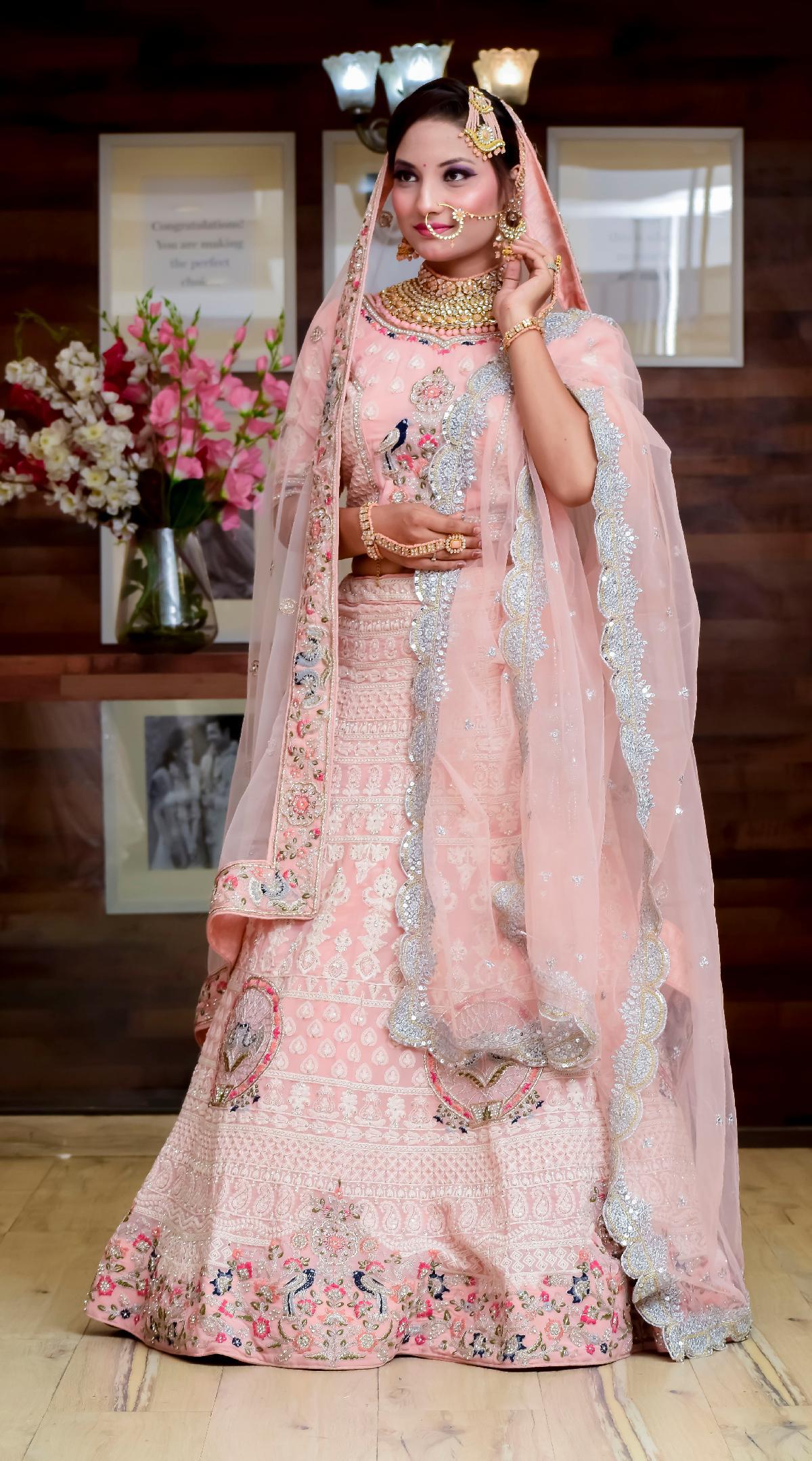 Peach Color Wedding lehenga With Matching Jewellry – Sulbha Fashions