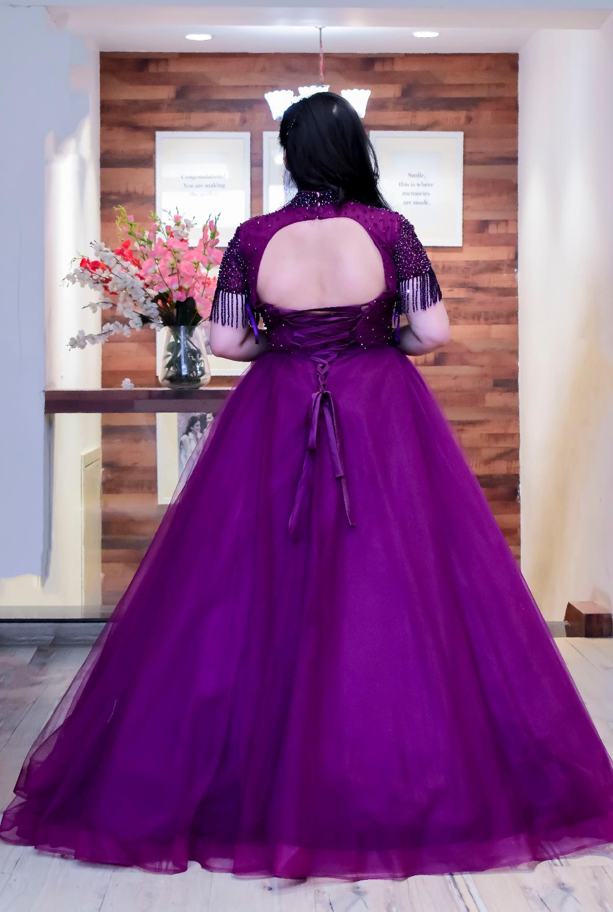 Buy Lavender Grey Sequins Embroidered Net Cocktail Gown Online  Samyakk