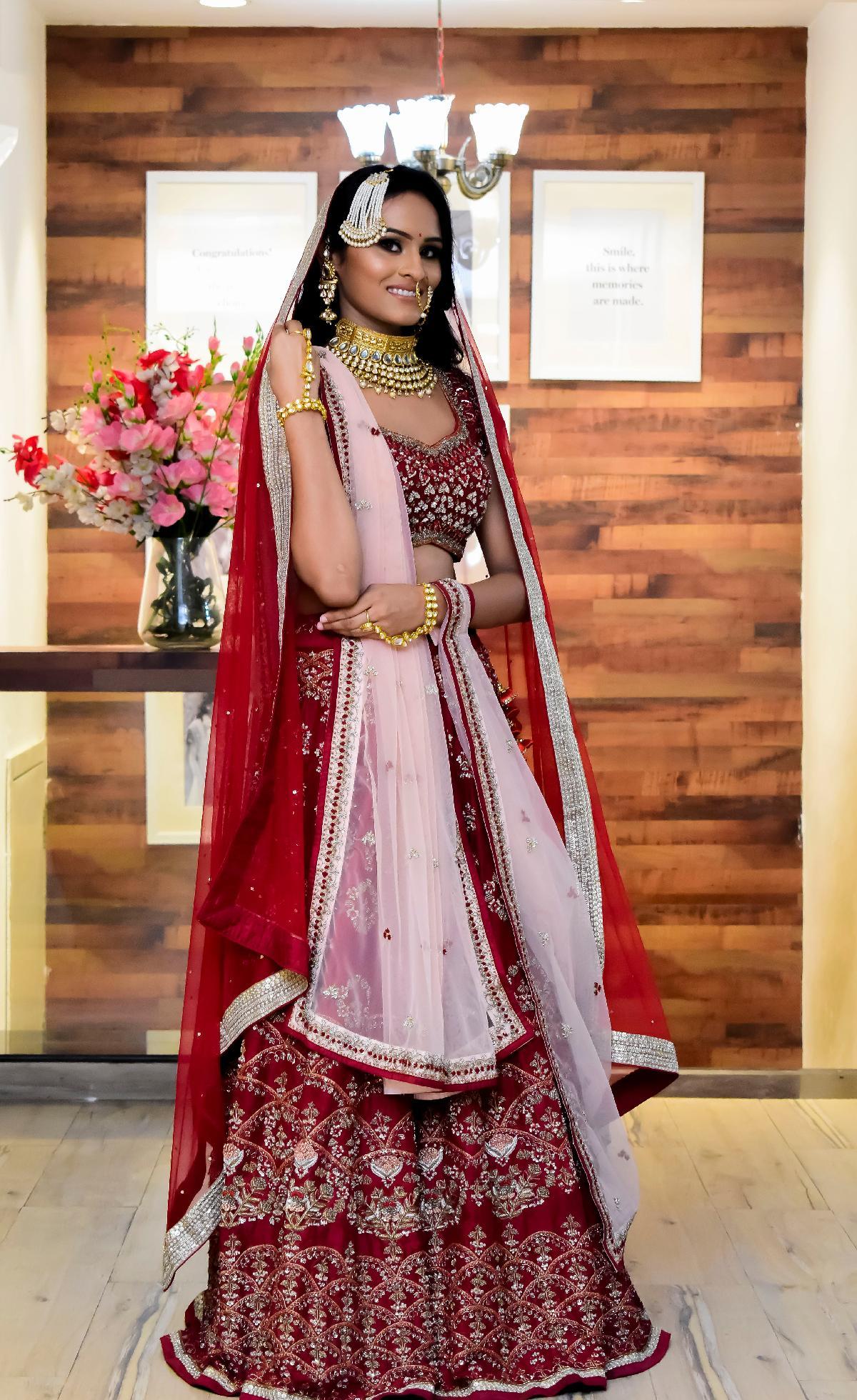 Maroon Indian Wedding Lehenga Choli in Tussar Silk With Patola Dupatta in  USA, UK, Malaysia, South Africa, Dubai, Singapore