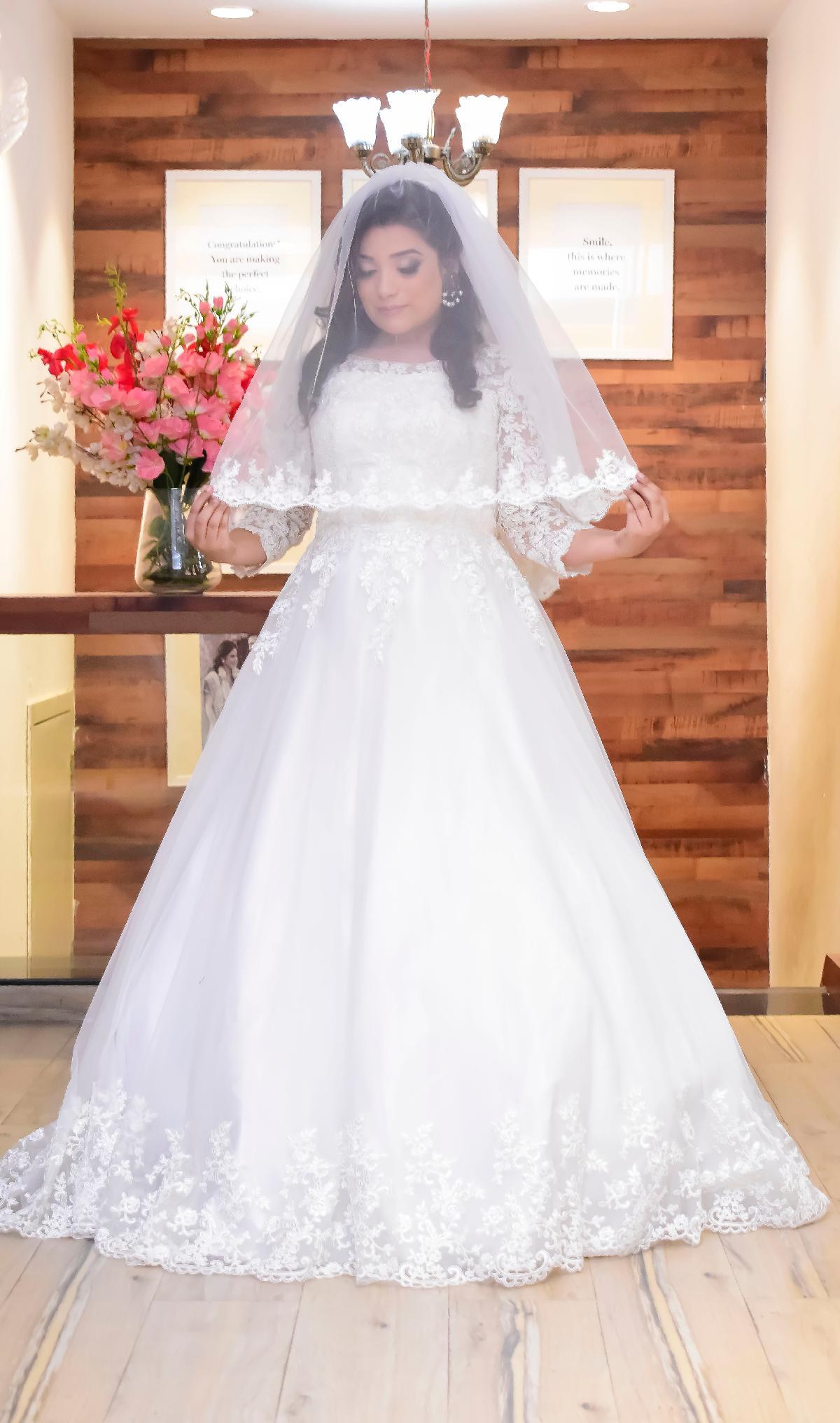 White Lacey Christian Wedding Gown by HER CLOSET for rent online