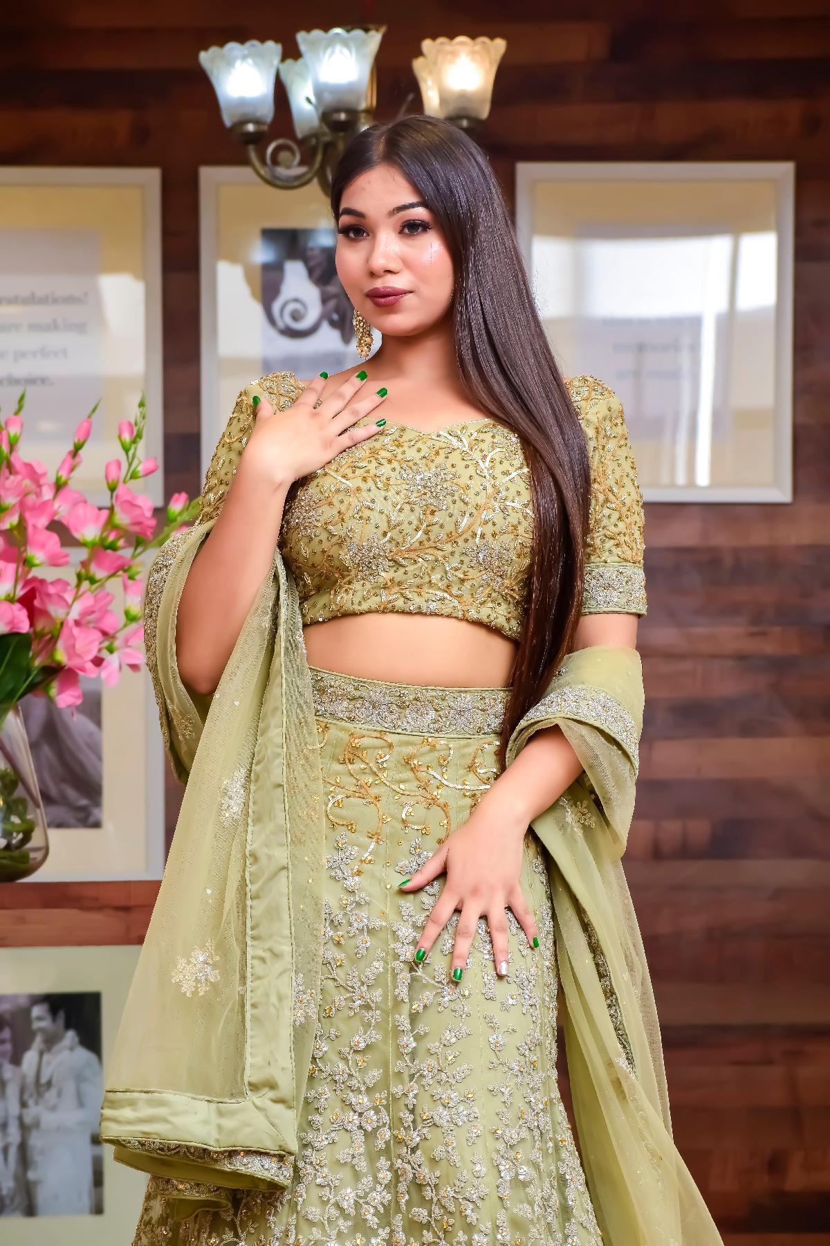 Dazzling Pista Green color Silk Designer Lehenga