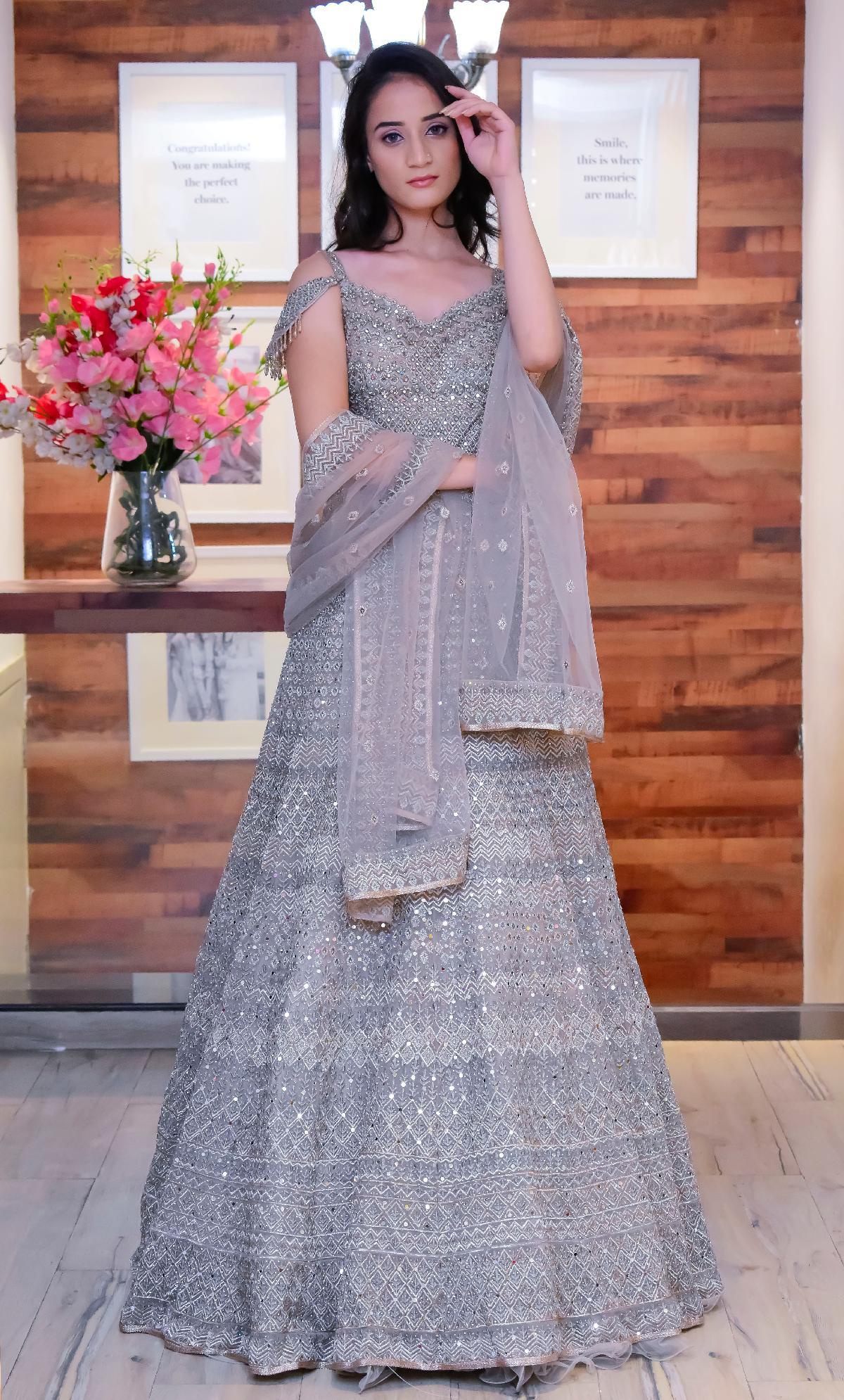 Grey embroidered dress best sale