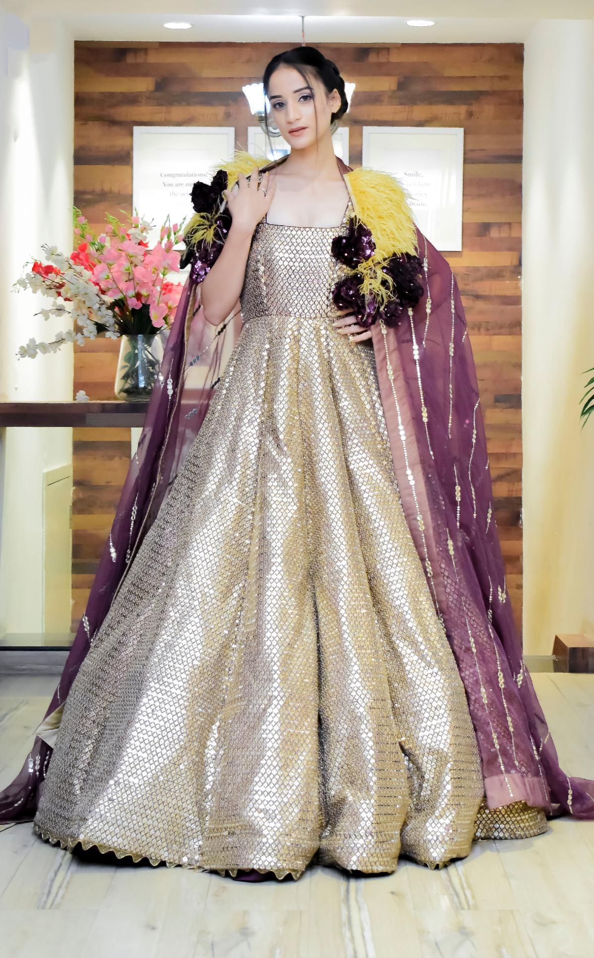 Gold Wine Gold Wine Ethnic Gown by HER CLOSET for rent online