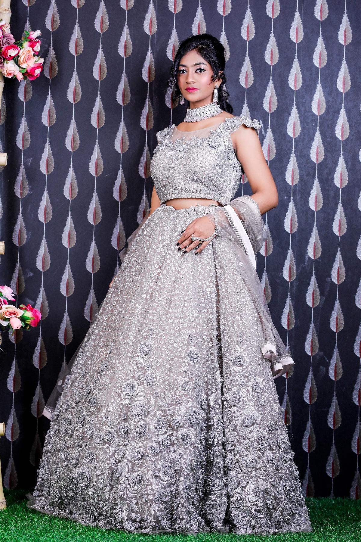 Latest Grey Lehenga Choli Bridal Dress Pakistani Online – Nameera by Farooq