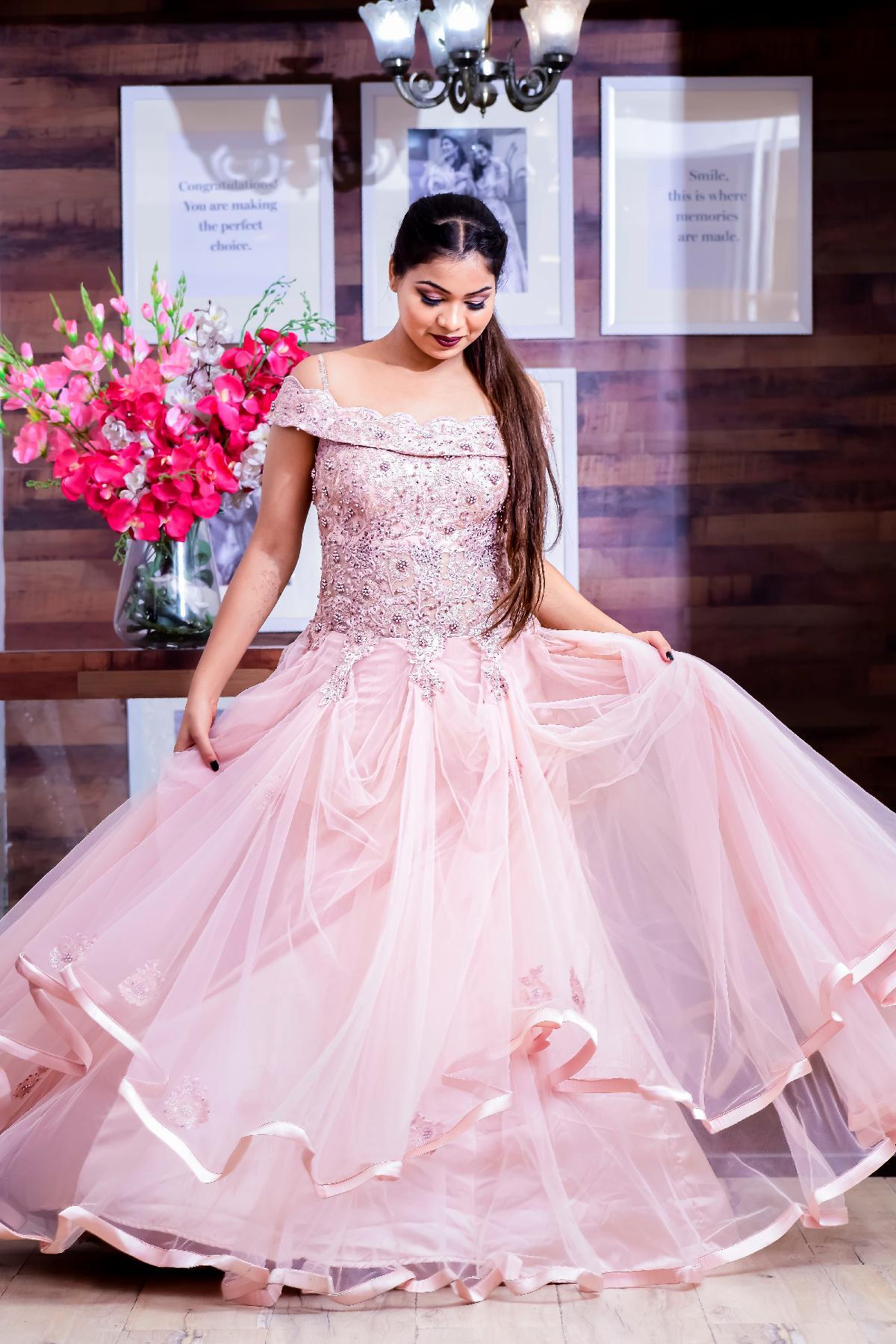 Peach Peach Evening Gown by HER CLOSET for rent online FLYROBE