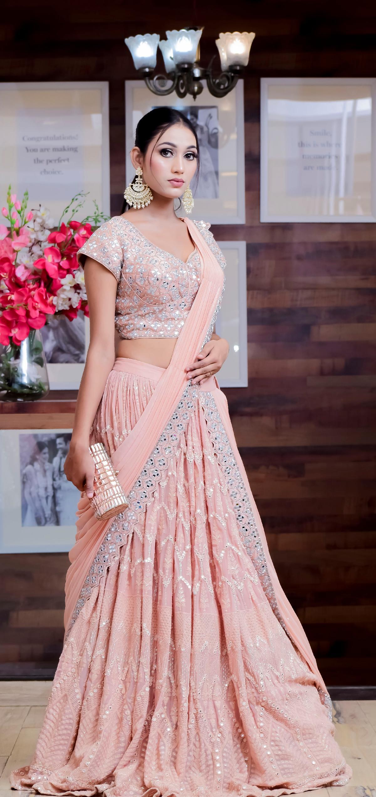 Peach Embellished Lehenga Set