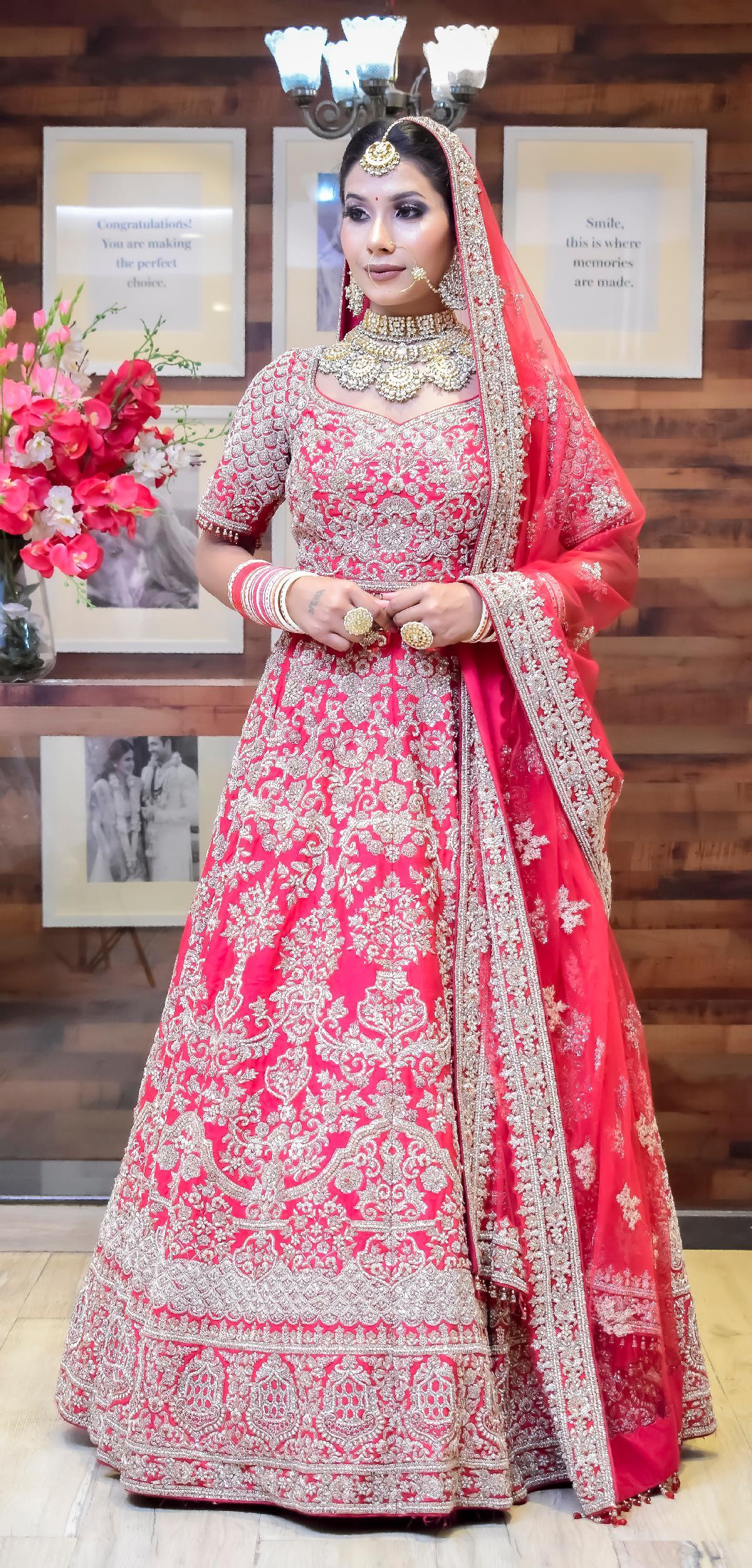 Red bridal lehenga with gold embroidery – Ricco India