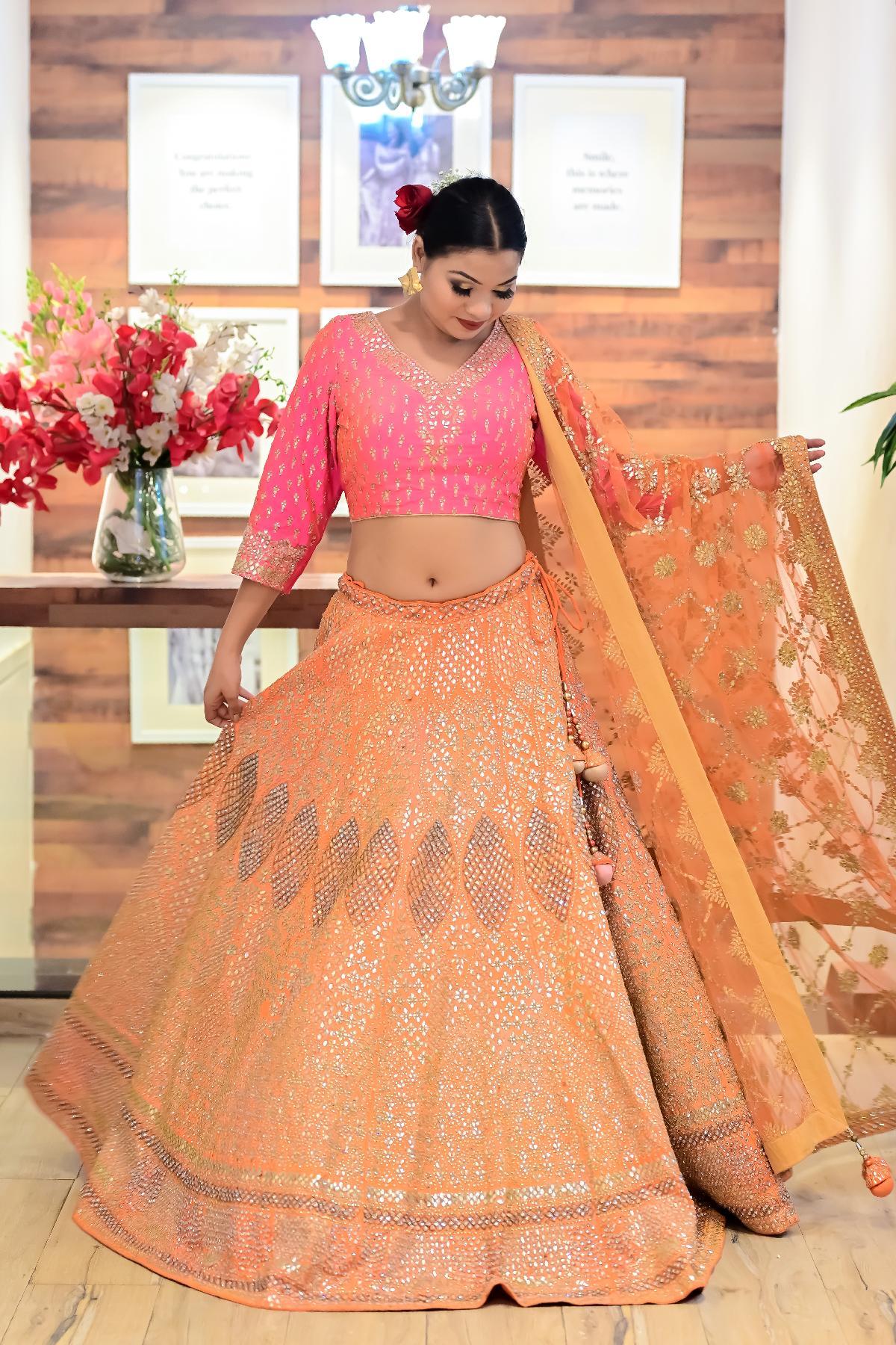 Wedding Lehenga Choli Online - Bridal Pink Silk Lehenga Choli With Heavy  Thread Embroidery And Stone Work