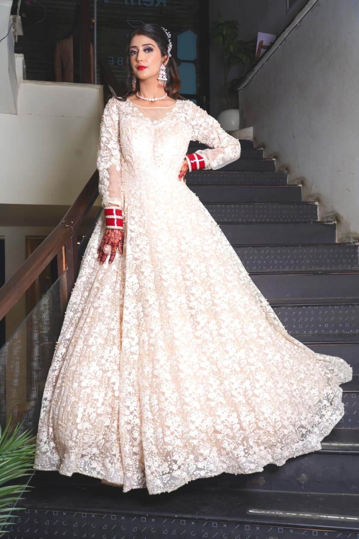 Off White Jacket Gown With Sequin And Zari Work  Set Of 2  Label Shaurya  Sanadhya