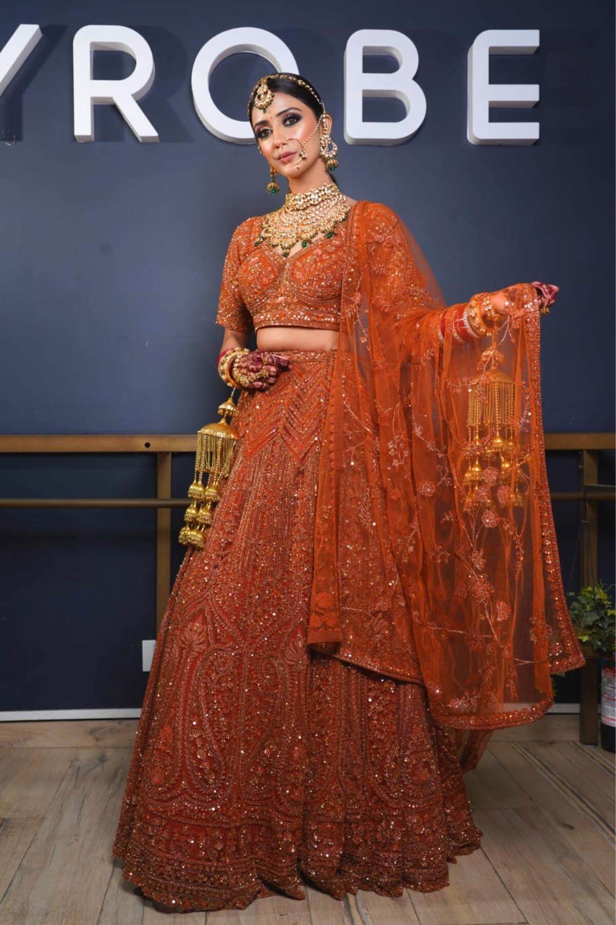 Buy Rust Orange Embroidered Bridal Lehenga Set With Aari Work