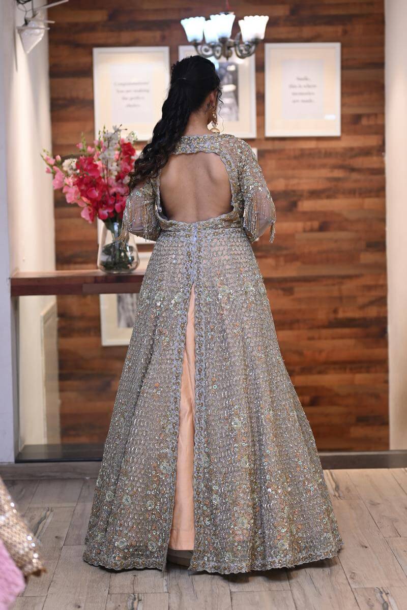 golden maxi dress for wedding Traditional Pakistani Bridal Dress in Golden Maxi Style Online MEDIUM