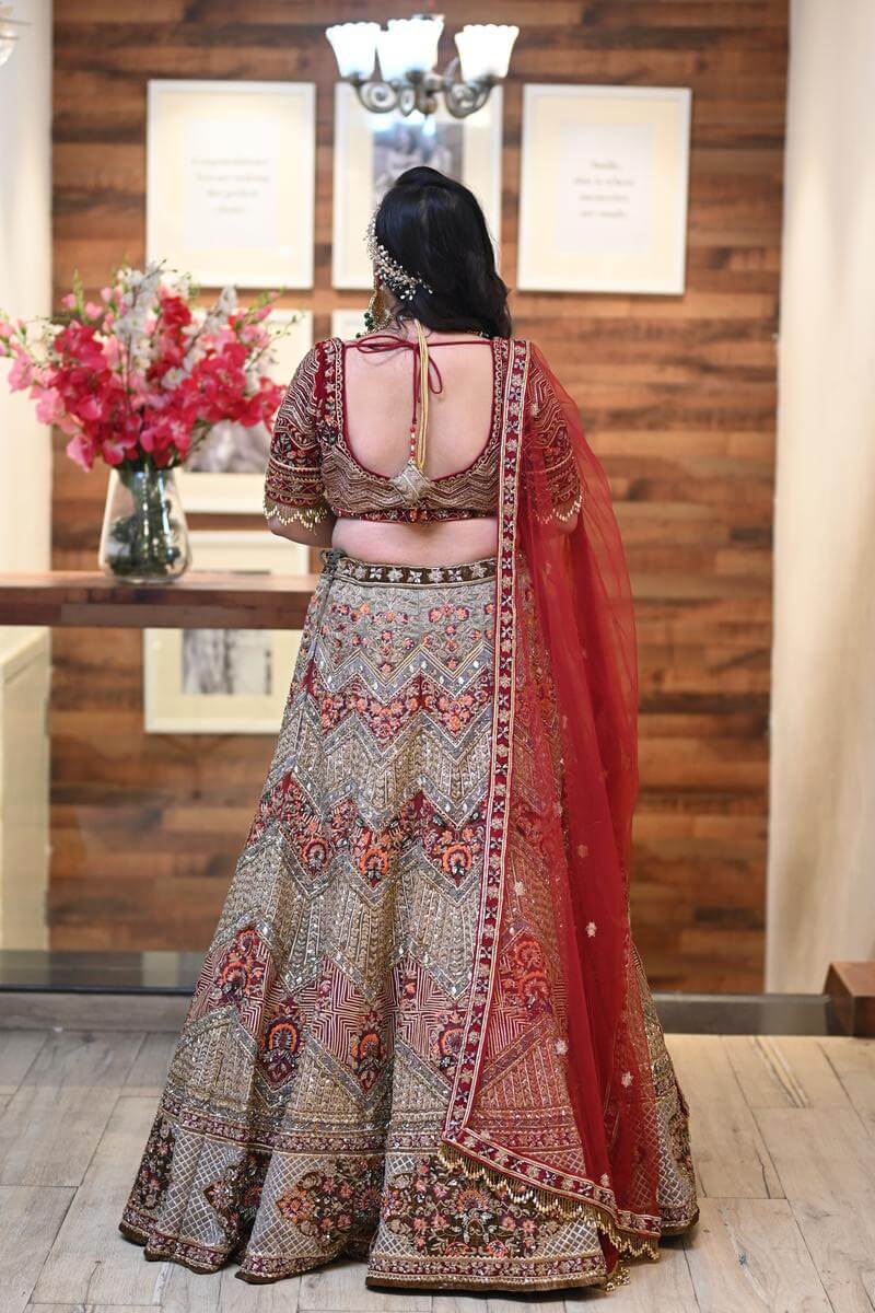 Asian wedding lehenga. Red and gold. Only wore once.... - Depop