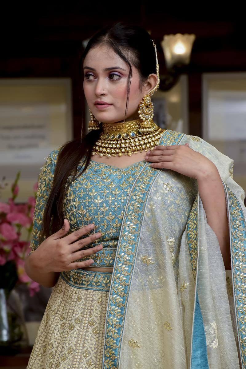 Off-White Multi Color Thread Embroidered Lehenga by HER CLOSET for rent  online | FLYROBE