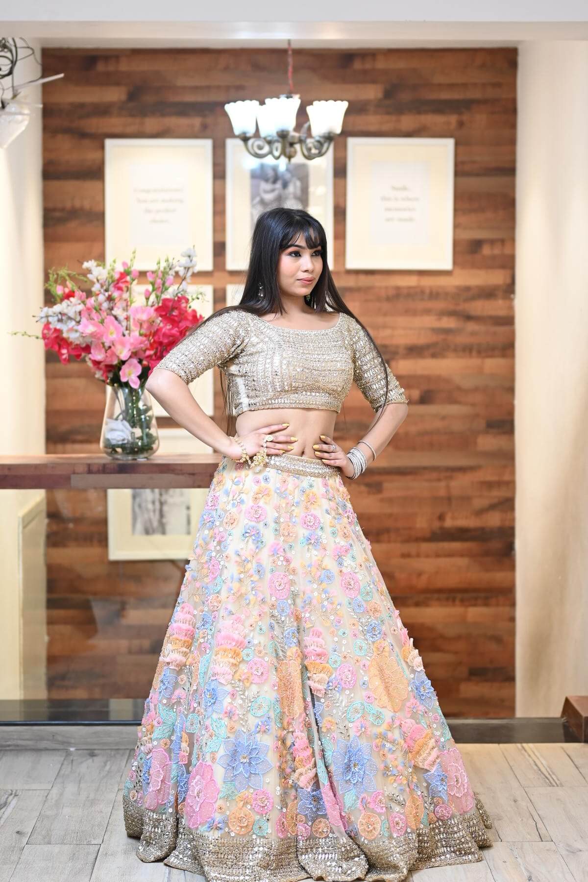 Multicolor Designer Lehenga by HER CLOSET for rent online | FLYROBE