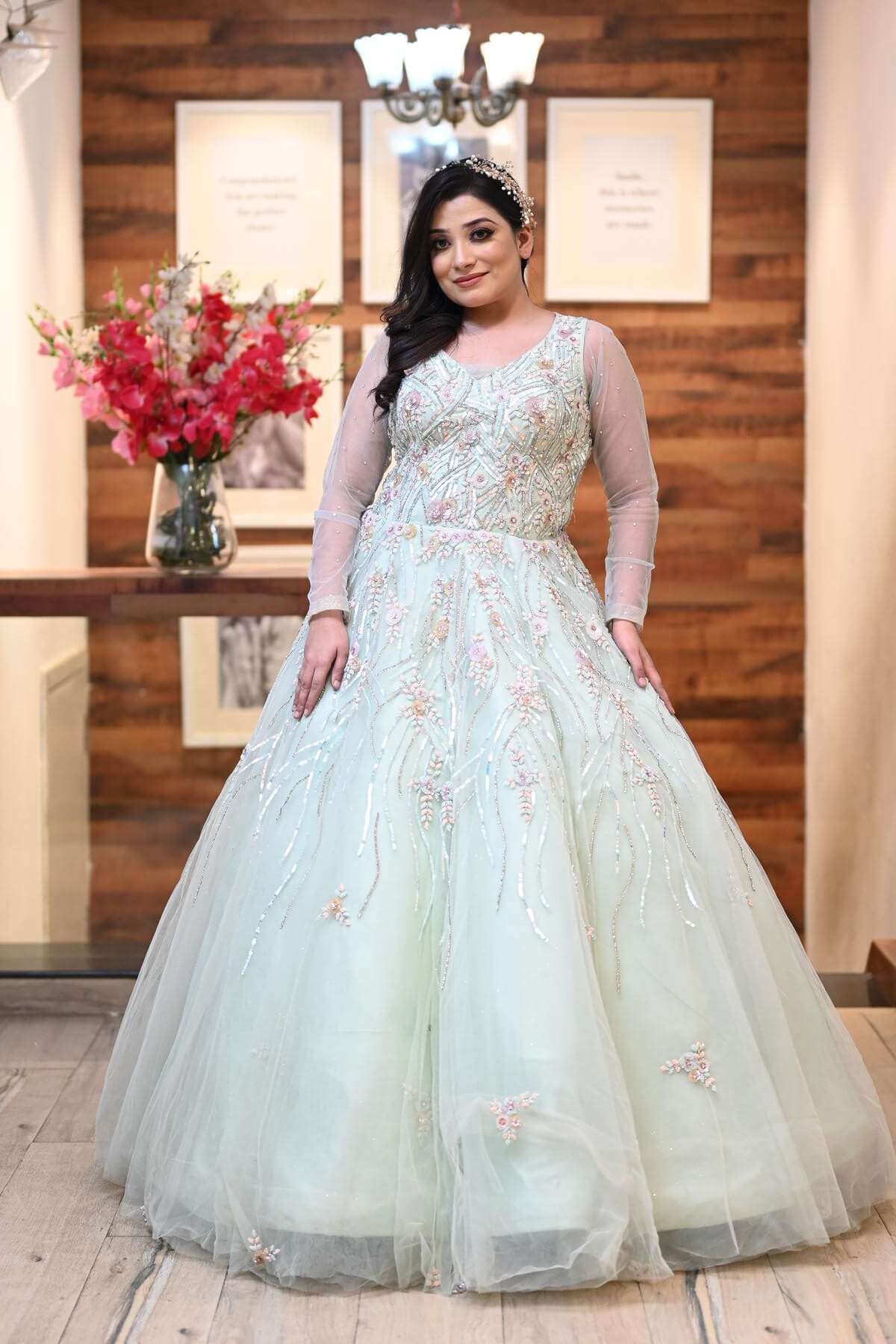 Mint Green Mint Green Color Ethnic Gown by HER CLOSET for rent online | FLYROBE Mint Green Mint Green Color Ethnic Gown by HER CLOSET for rent online | FLYROBE