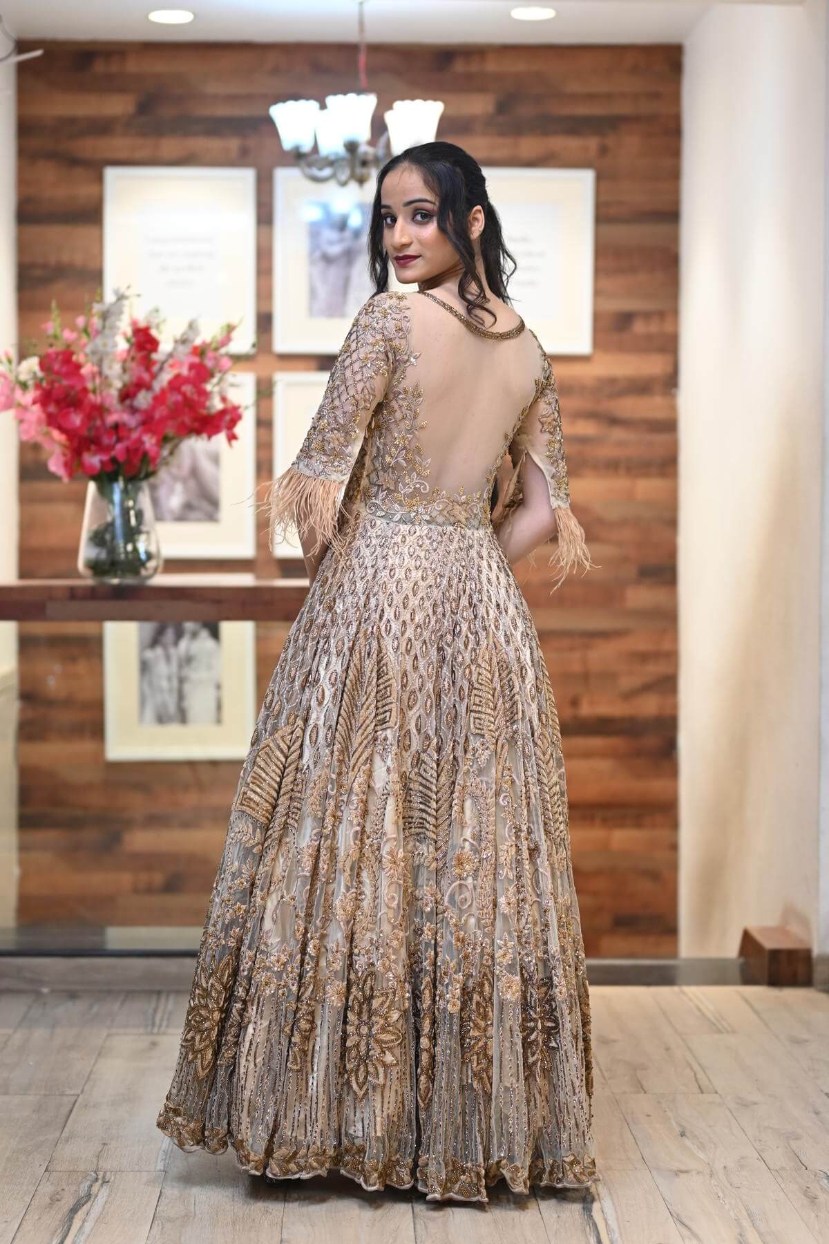 Gold embellished gown best sale