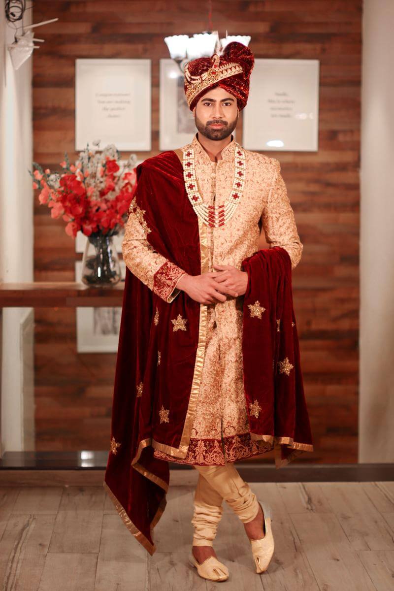 Gold Maroon Sherwani Set