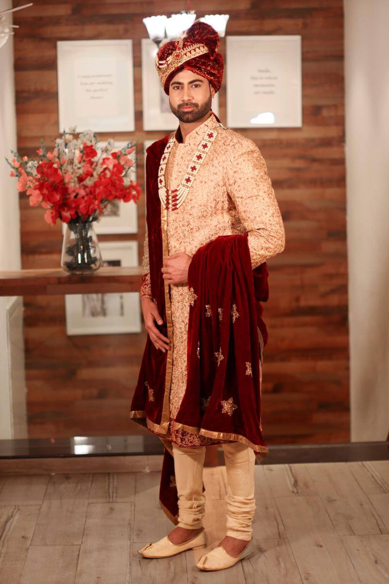 Gold Maroon Sherwani Set