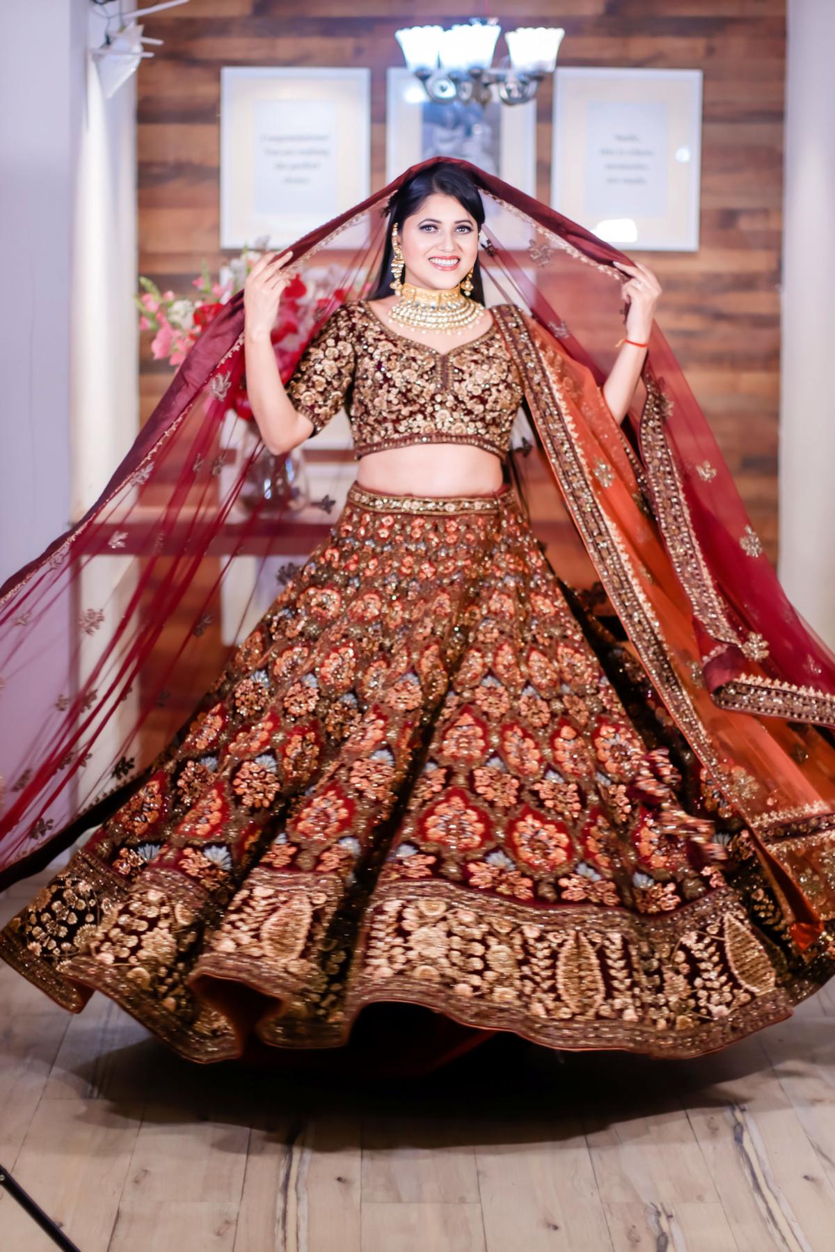 Maroon Heavy Zari And Wedding Embroidery Bridal Lehenga Choli With Dup –  Cygnus Fashion
