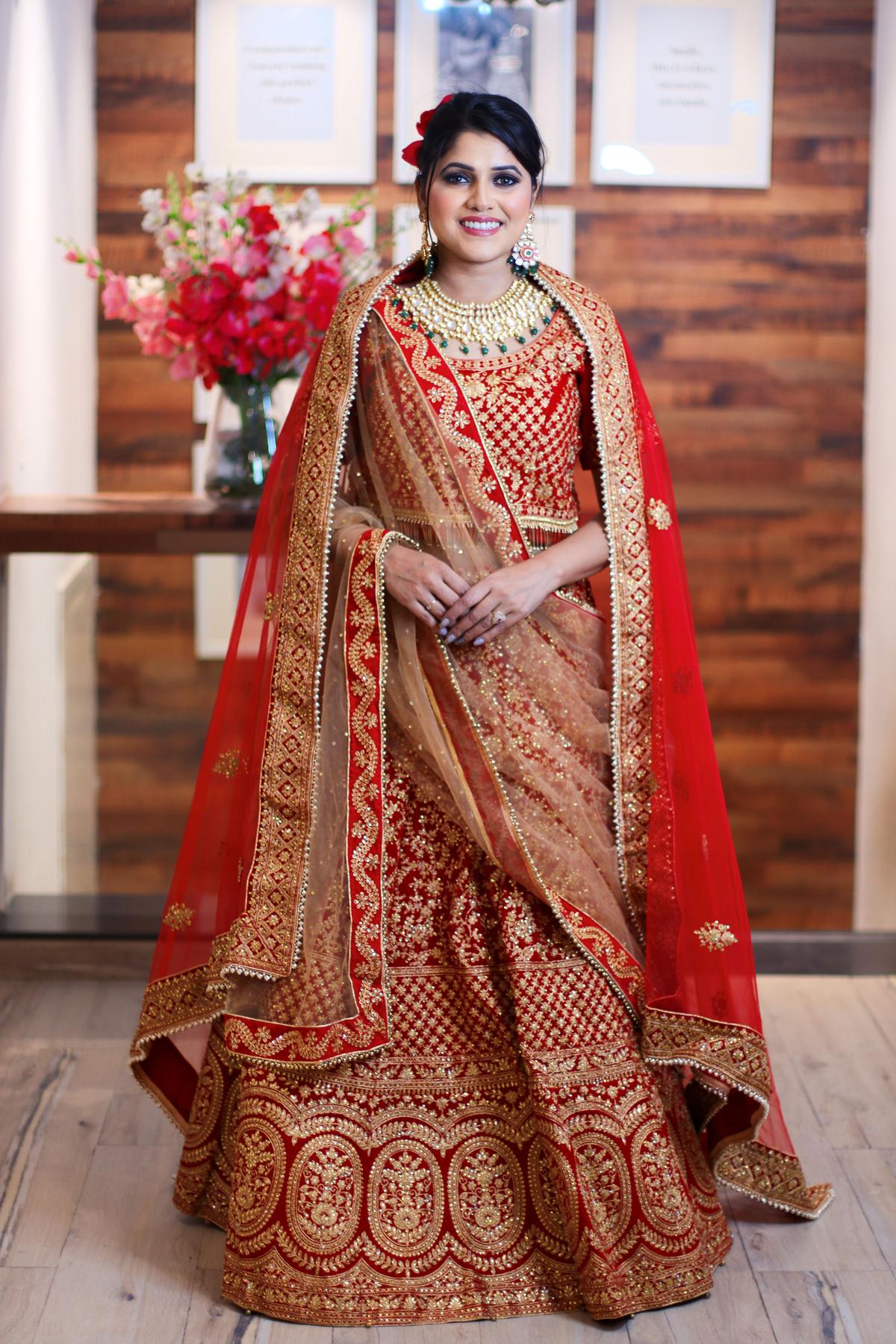 Designer Bridal Lehenga in Red and Golden Colour #BN1140 - CUSTOM SIZE |  Designer bridal lehenga, Red wedding dresses, Lehenga gown