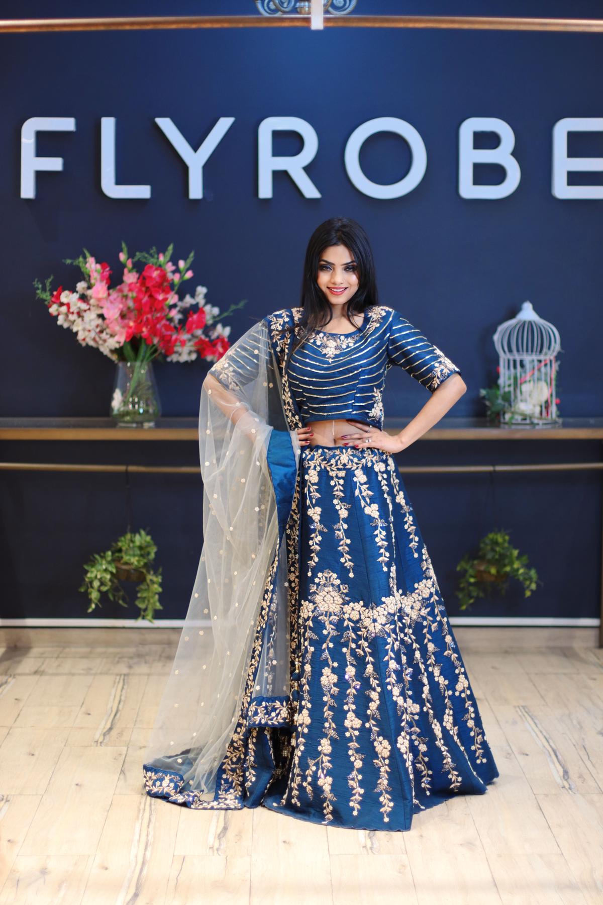 Navy Blue Lehenga With Wrap Blouse | The Grand Trunk
