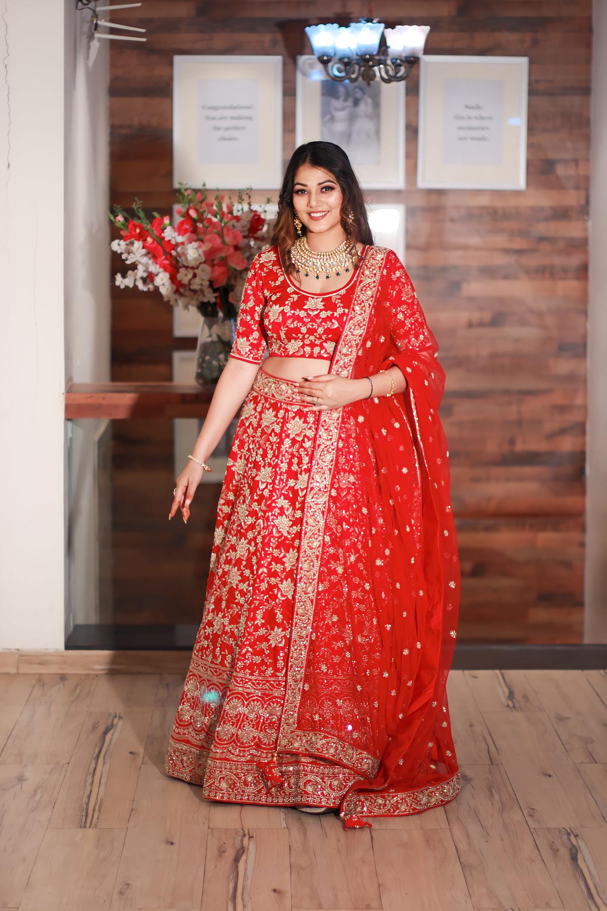 Red deals heavy lehenga