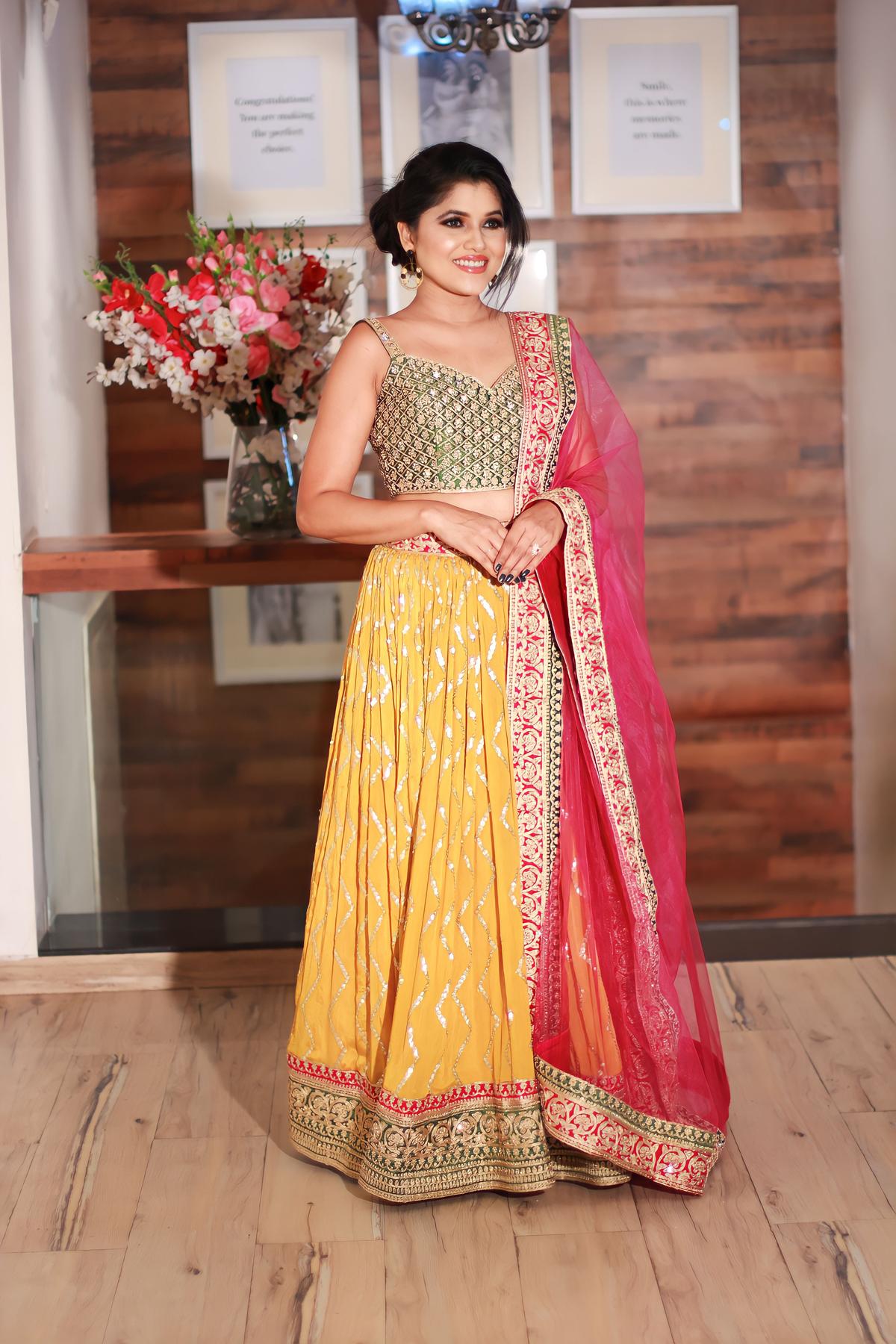Shop Pink N Yellow Lehenga Set With Embroidered Dupatta Festive Wear Online  at Best Price | Cbazaar