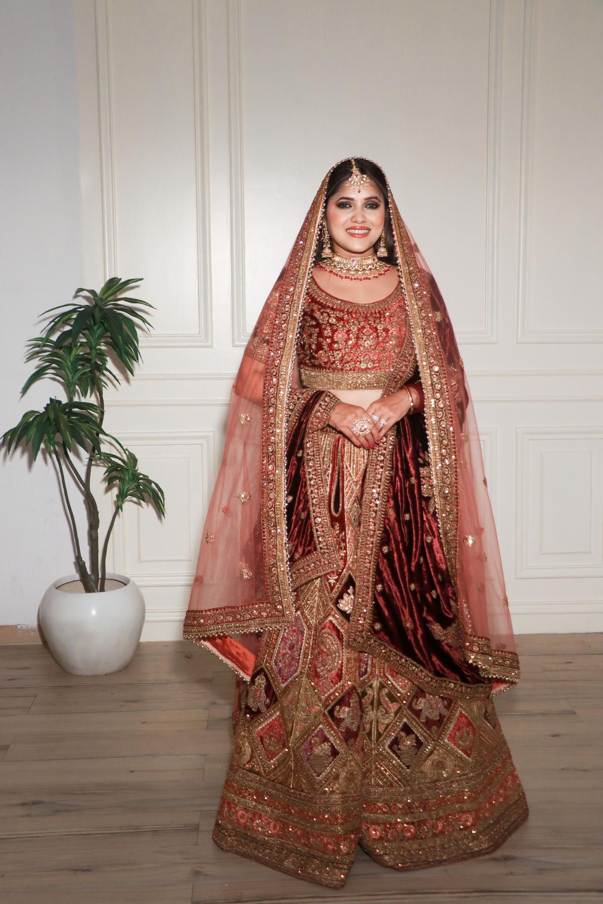 Traditional Maroon Designer lndian Bridal lehenga choli with Golden  Embroidery -