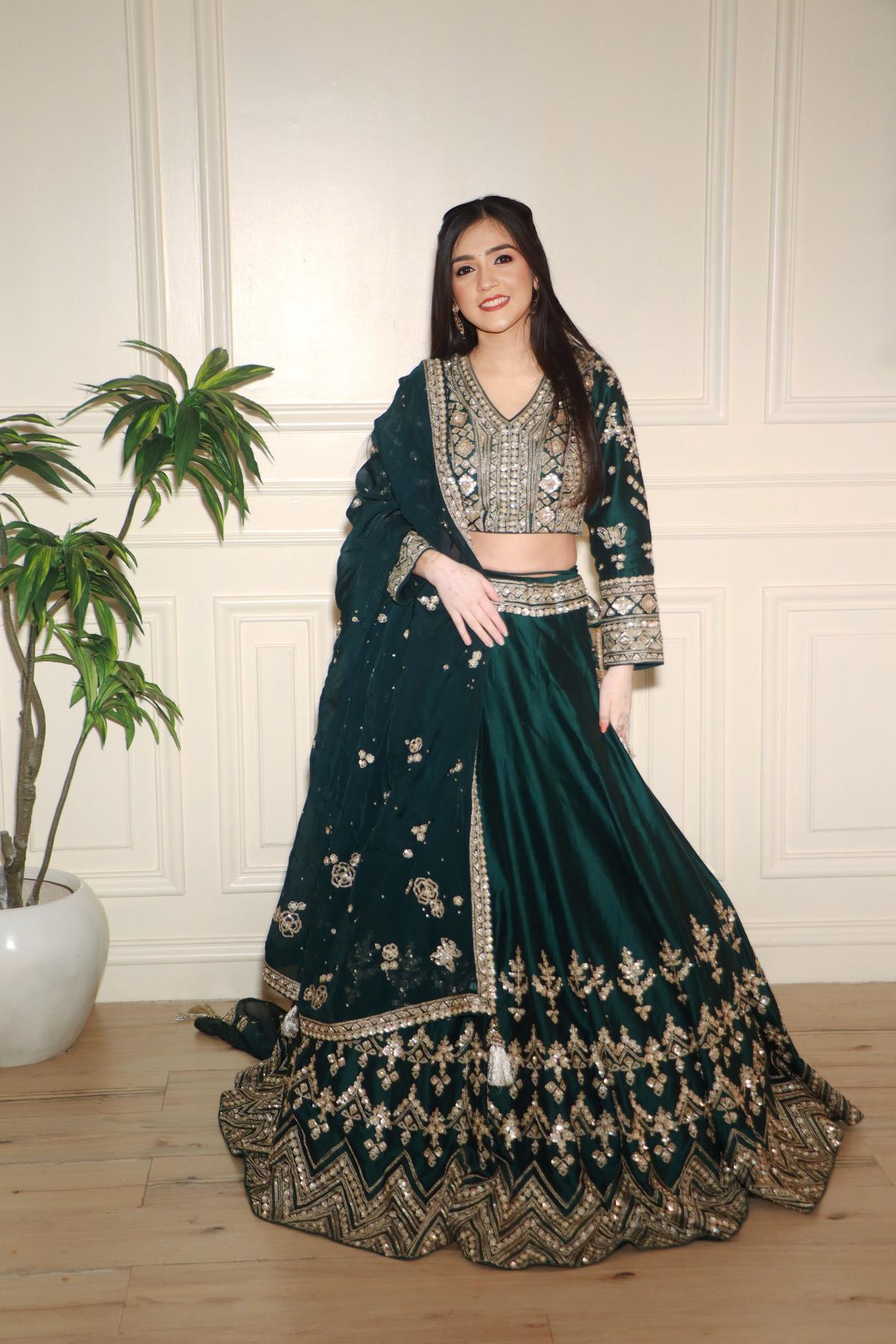 Sangeet Special Bottle Green Lehenga With Tunic Top