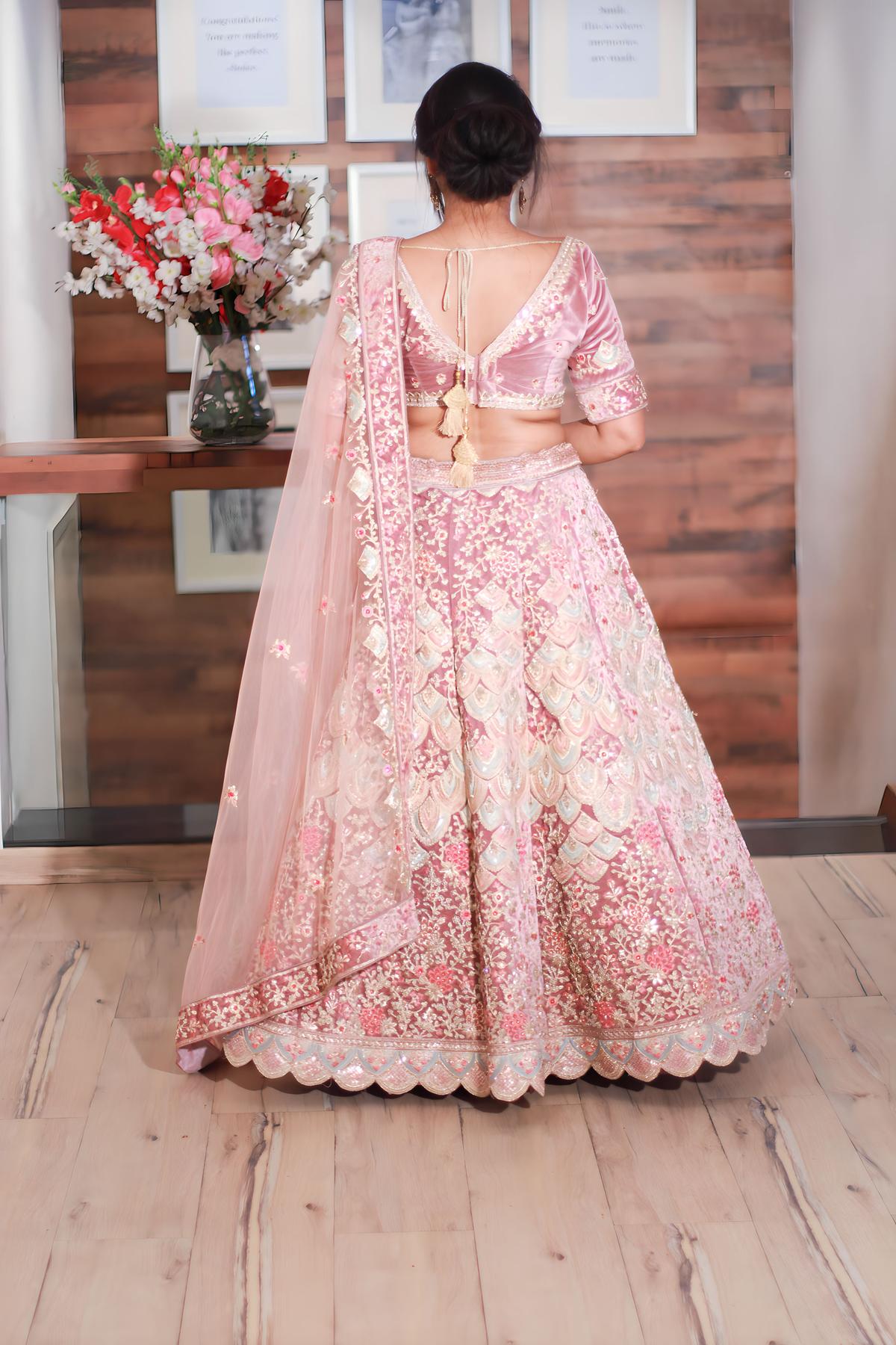 Soft Net Material Light Pink Designer Lehenga Choli For Wedding Wear –  Kaleendi